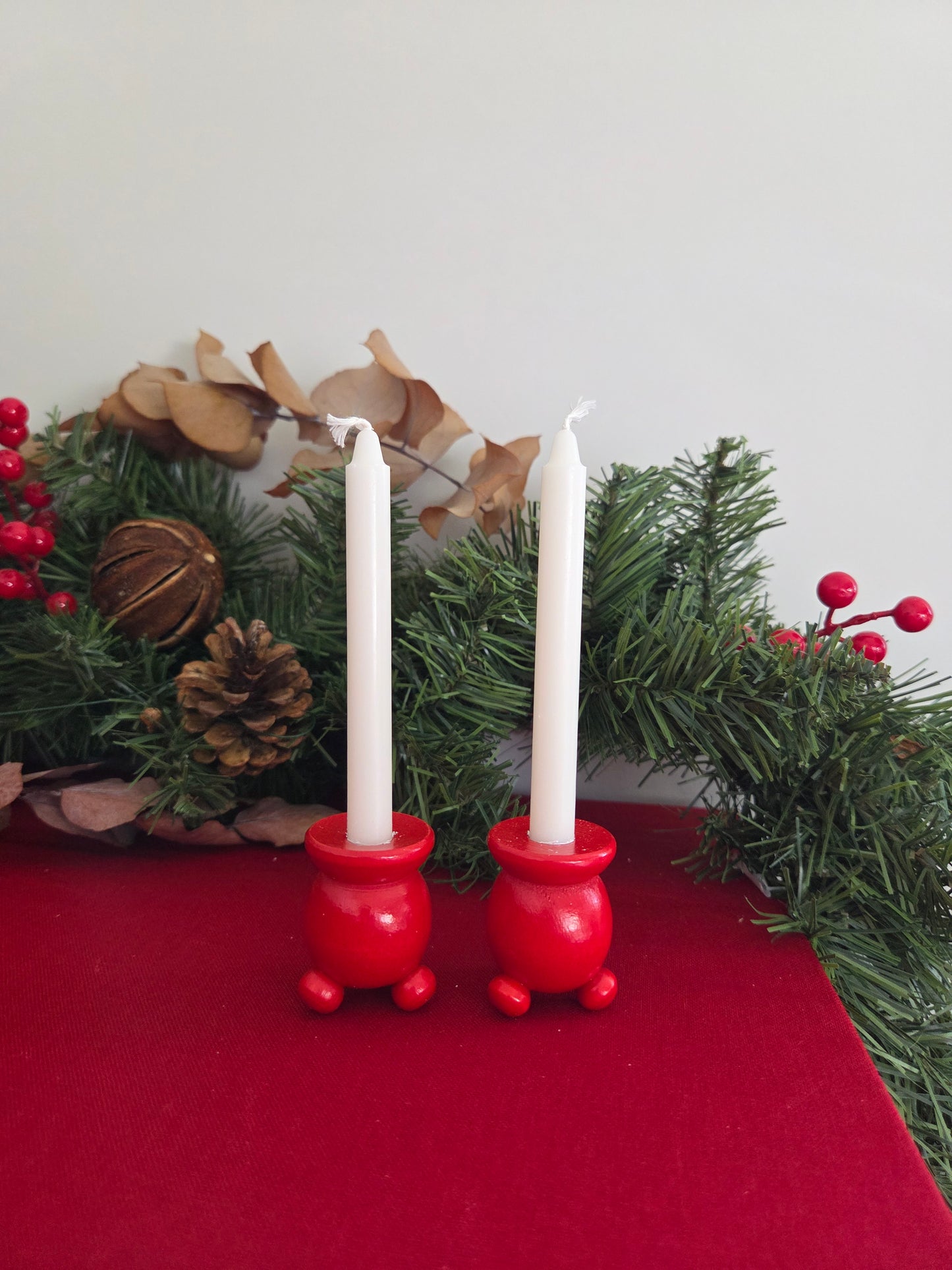 Vintage Swedish Christmas Candle Holder - Pair Small Plain
