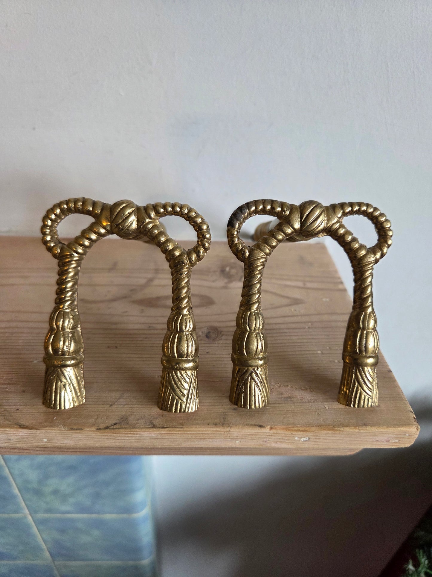 Vintage Brass Bow Curtain Holdbacks