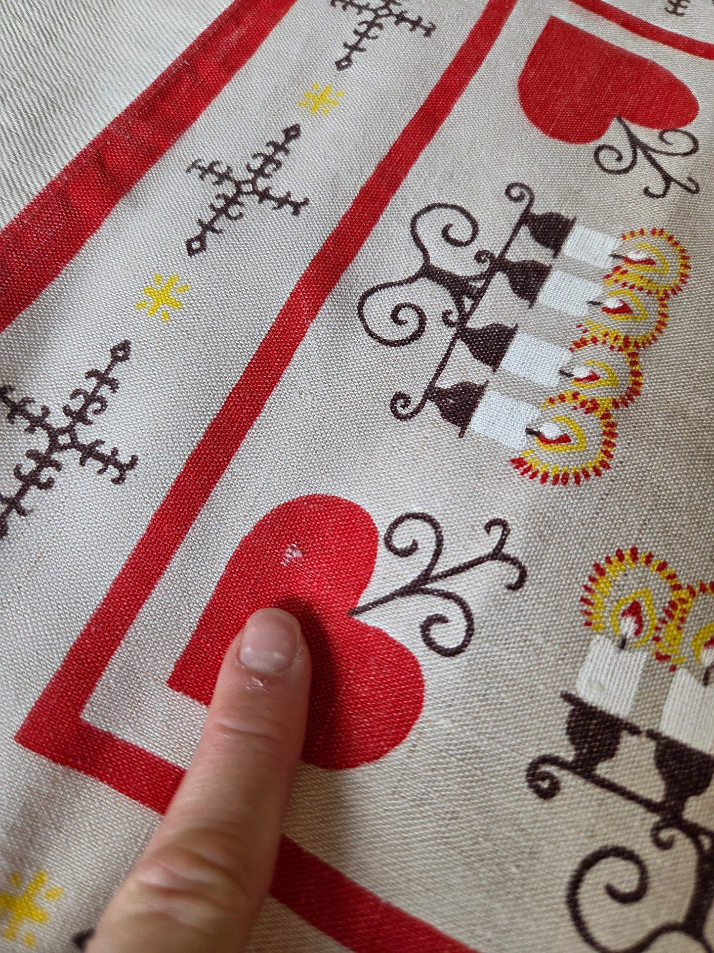 Vintage Swedish Christmas Napkin - Candles and Hearts