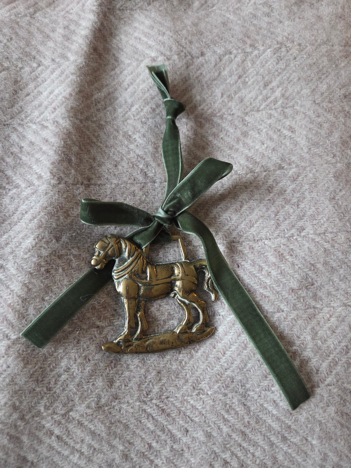 Brass Horse Decoration with Green Ribbon