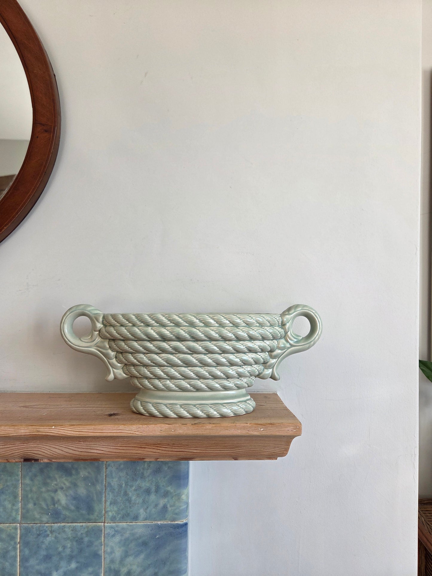 Pale Green Mantle Vase with Rope Design