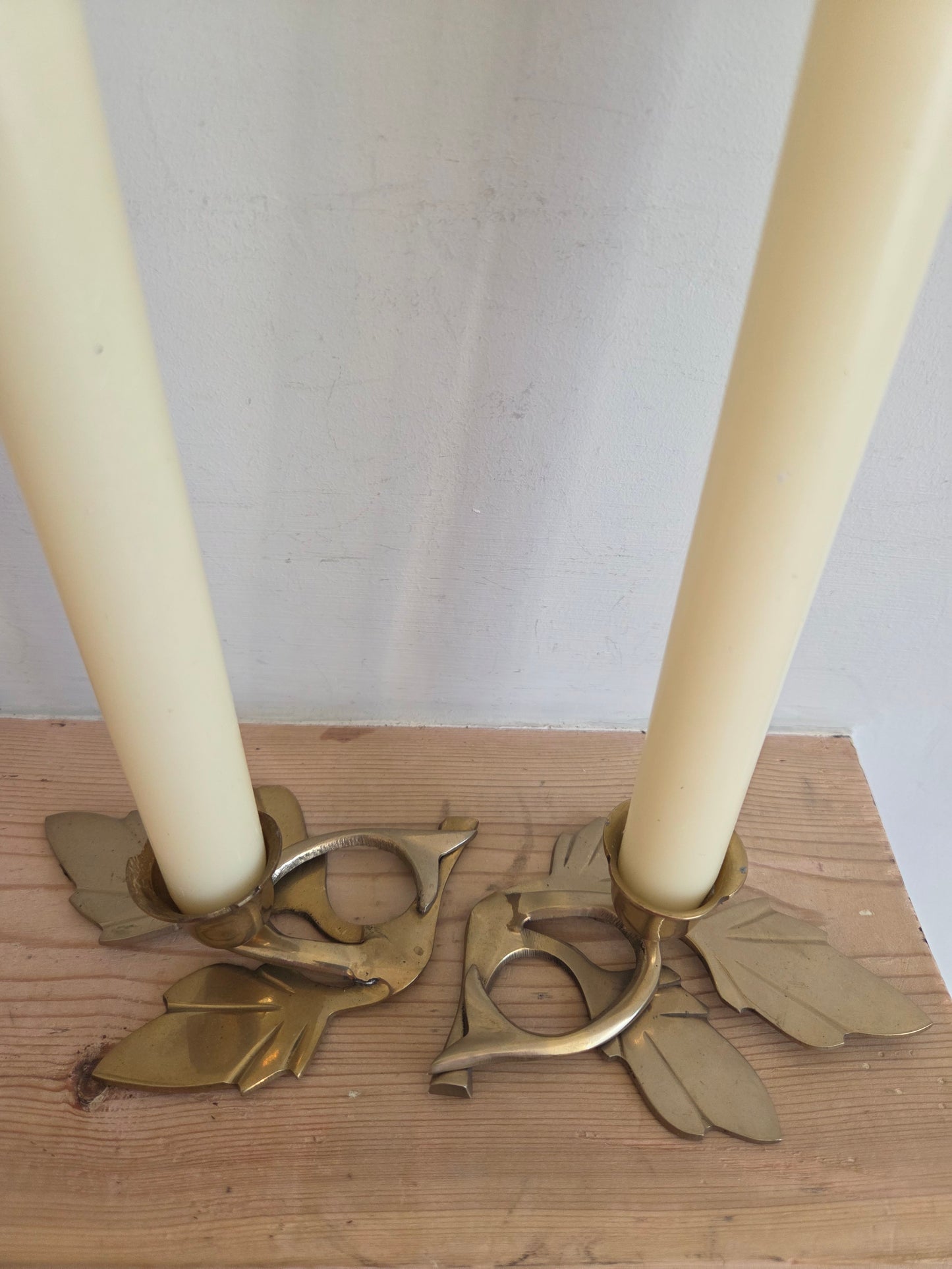 Vintage Brass Leaf Candlesticks