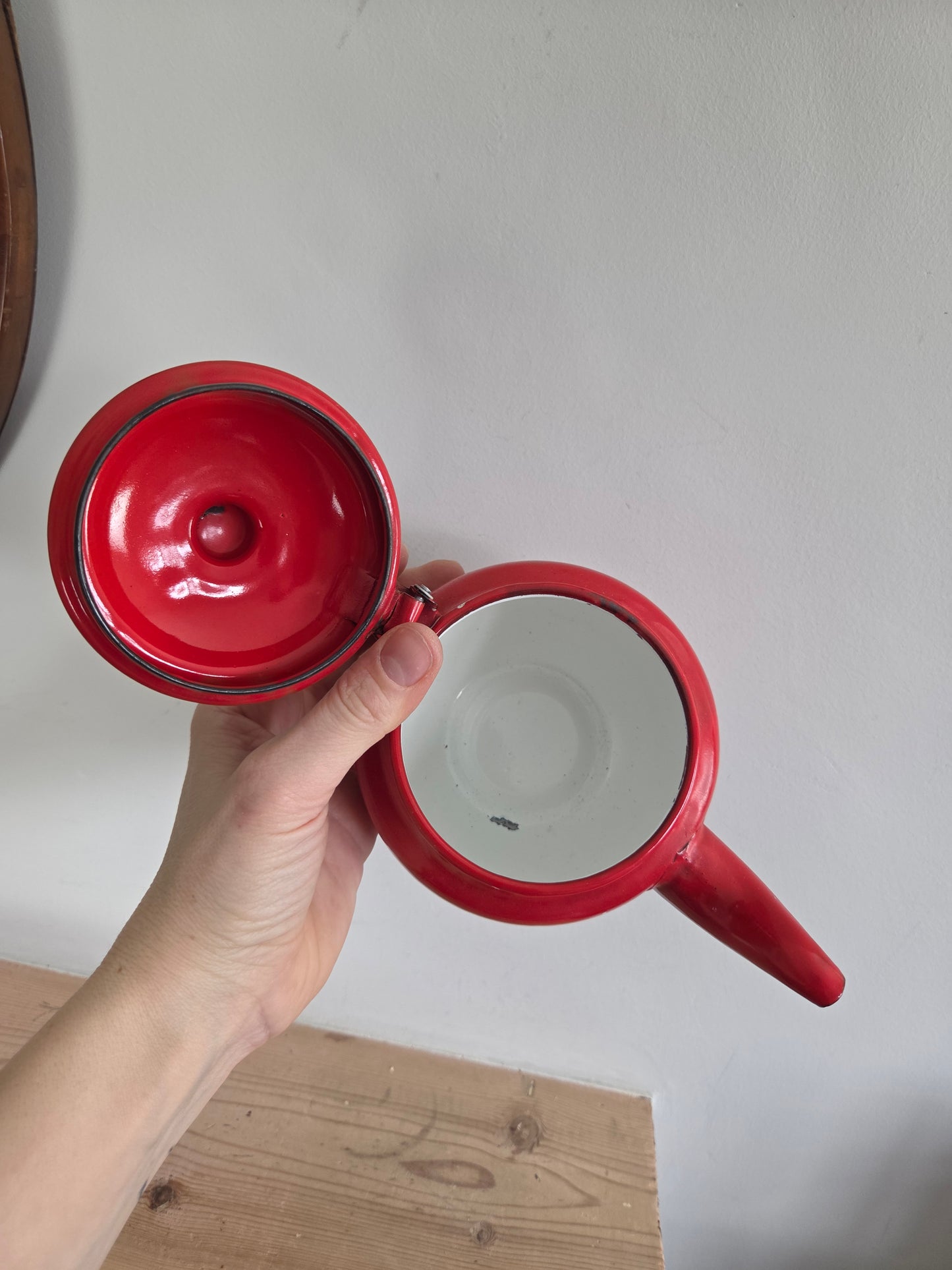 Vintage Red Enamel Teapot