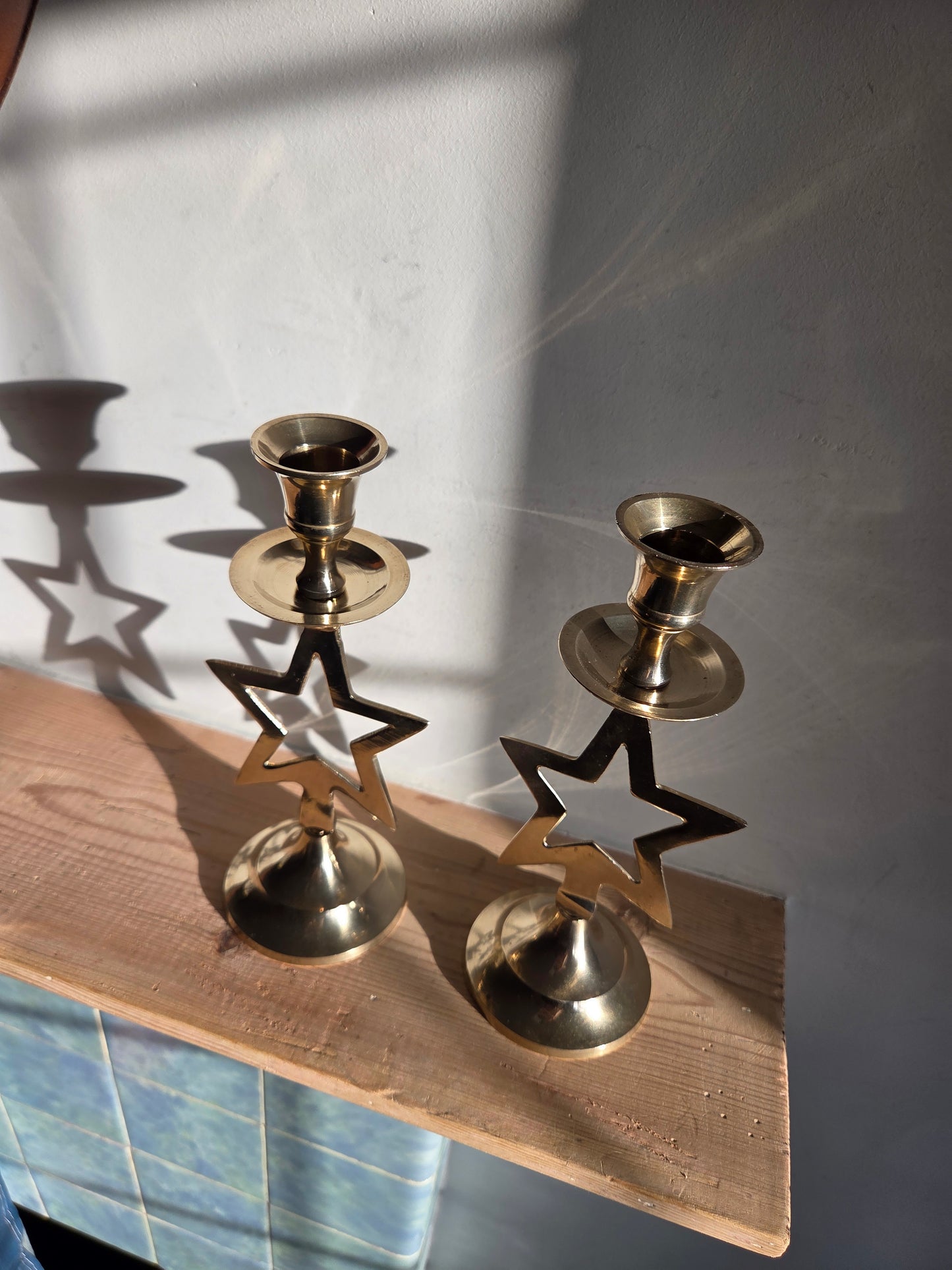 Vintage Brass Star Candlesticks