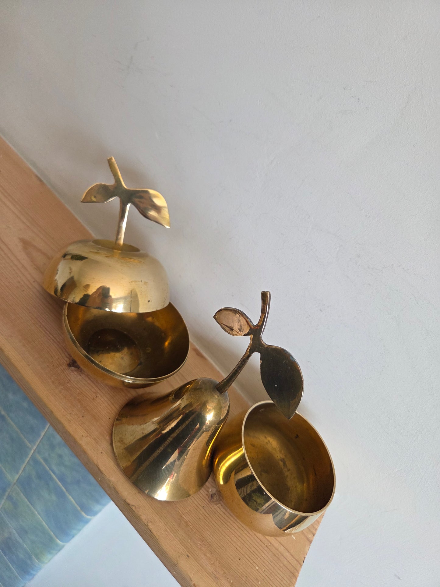Brass Apple and Pear Trinket Pots