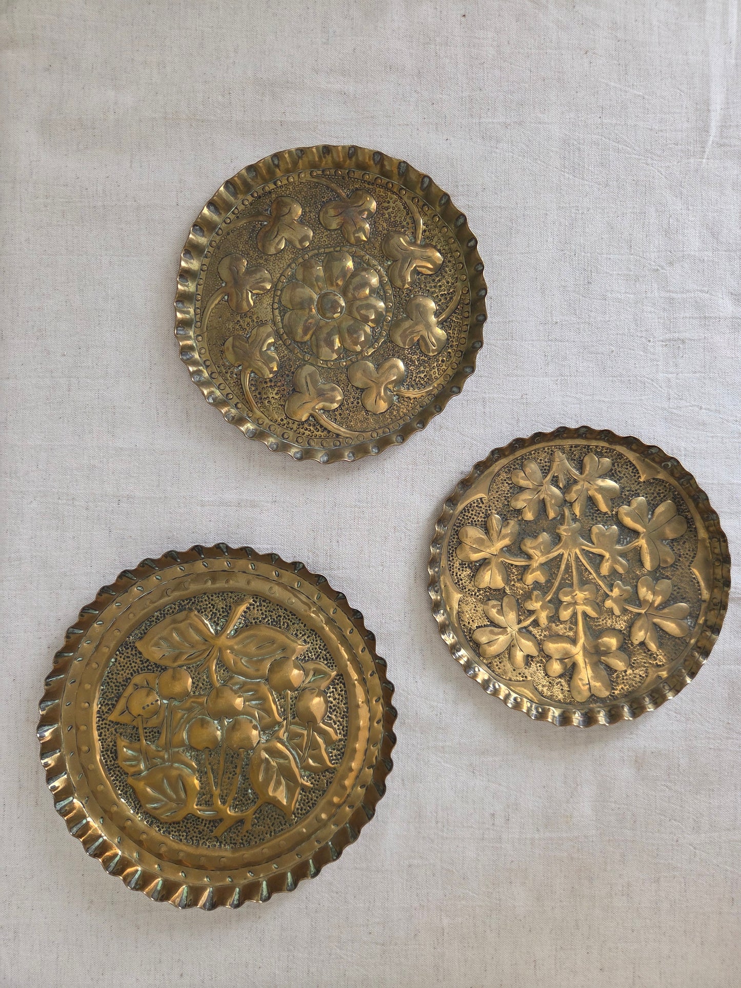 Vintage Brass Tray or Wall Plate - Cherry Motif