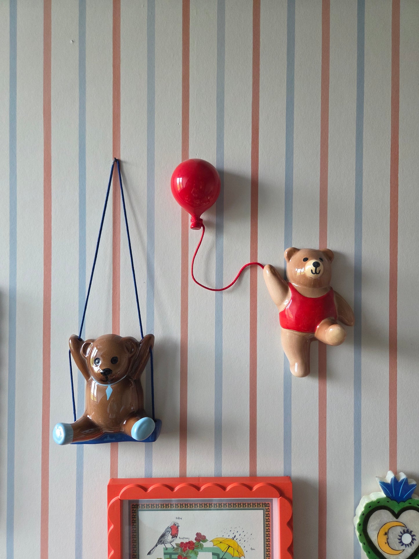 Vintage Wall Hanging Bear with Red Balloon