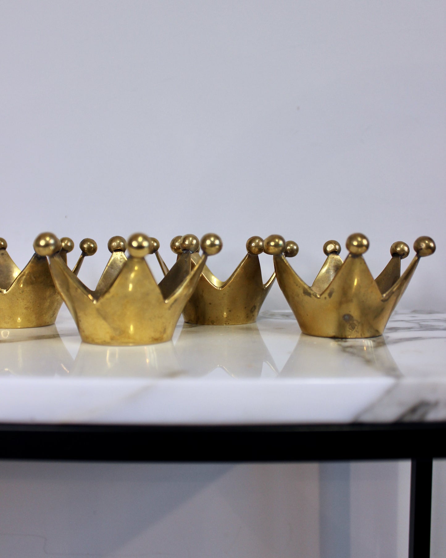 Set of 4 Swedish Brass Crown Tealight Holders