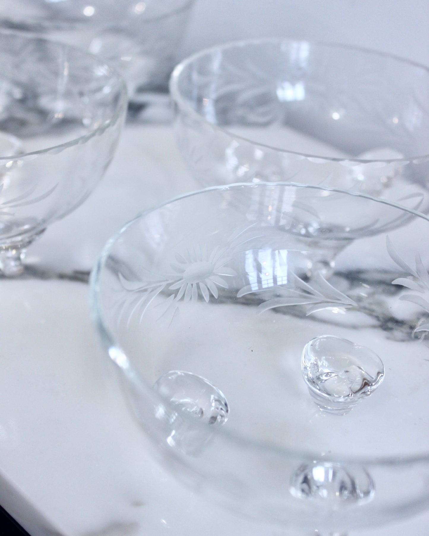 Etched Glass Serving Bowls