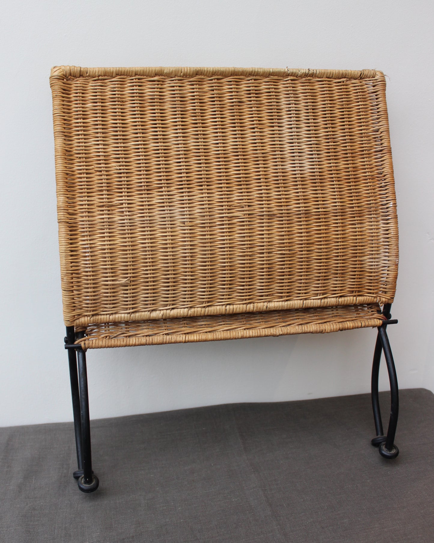 Wicker Woven and Cast Iron Magazine rack or Log Store