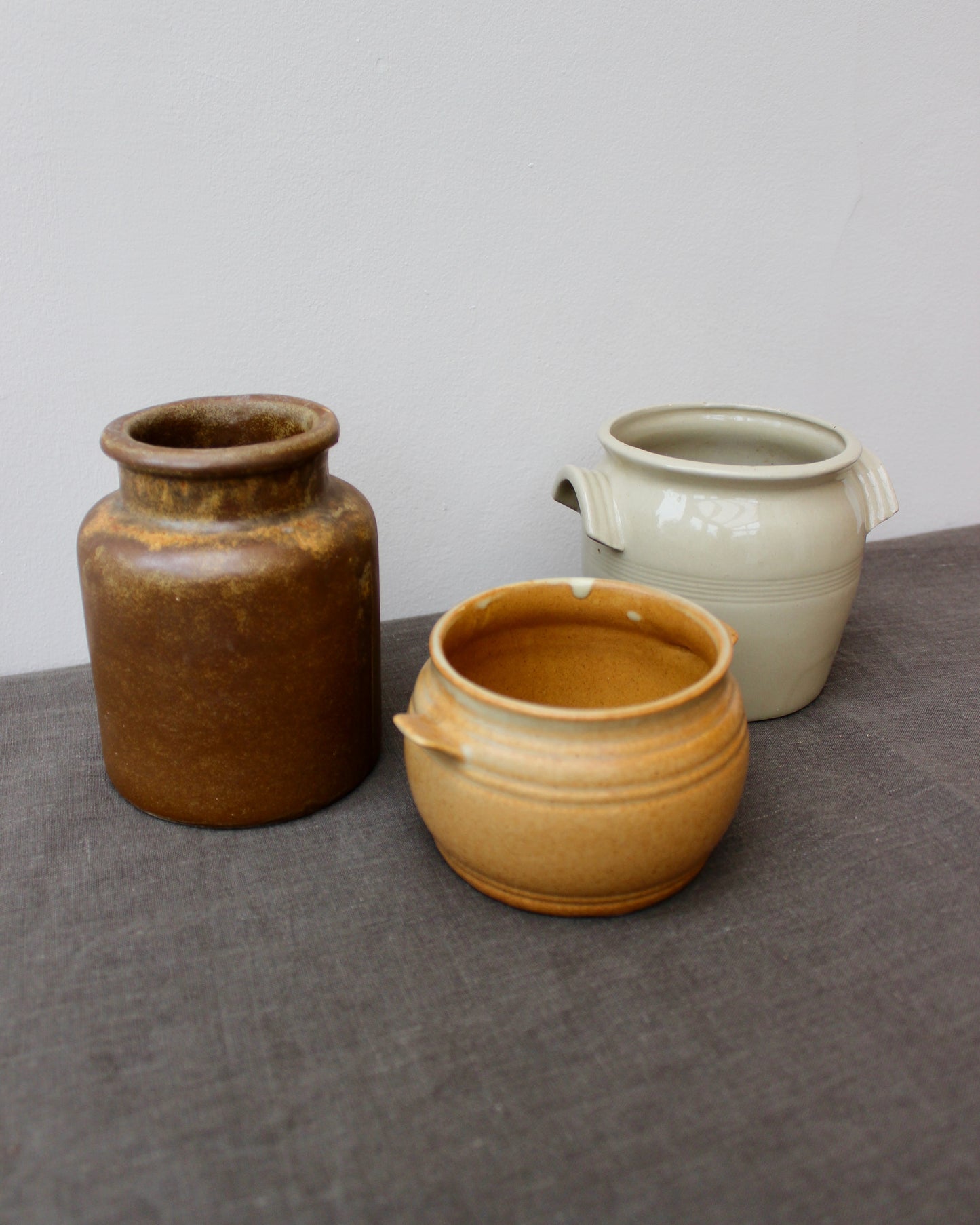 A Trio of Stoneware Pots