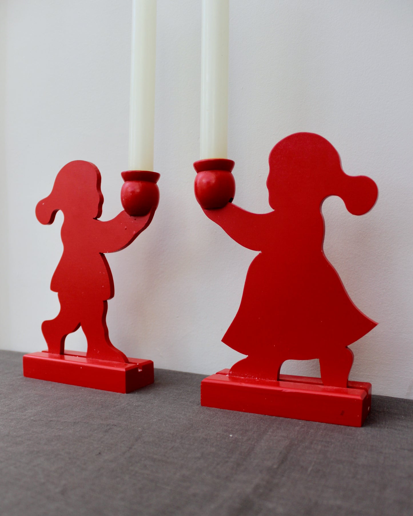Pair of Red Christmas Candlesticks