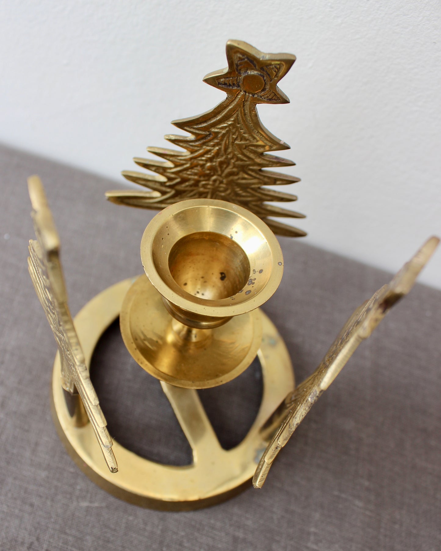 Vintage Brass Christmas Tree Candle Holder
