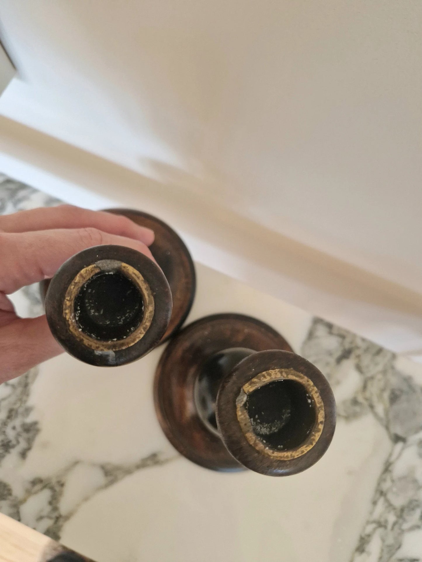 Art Deco Hand Turned Bobbin Candlesticks