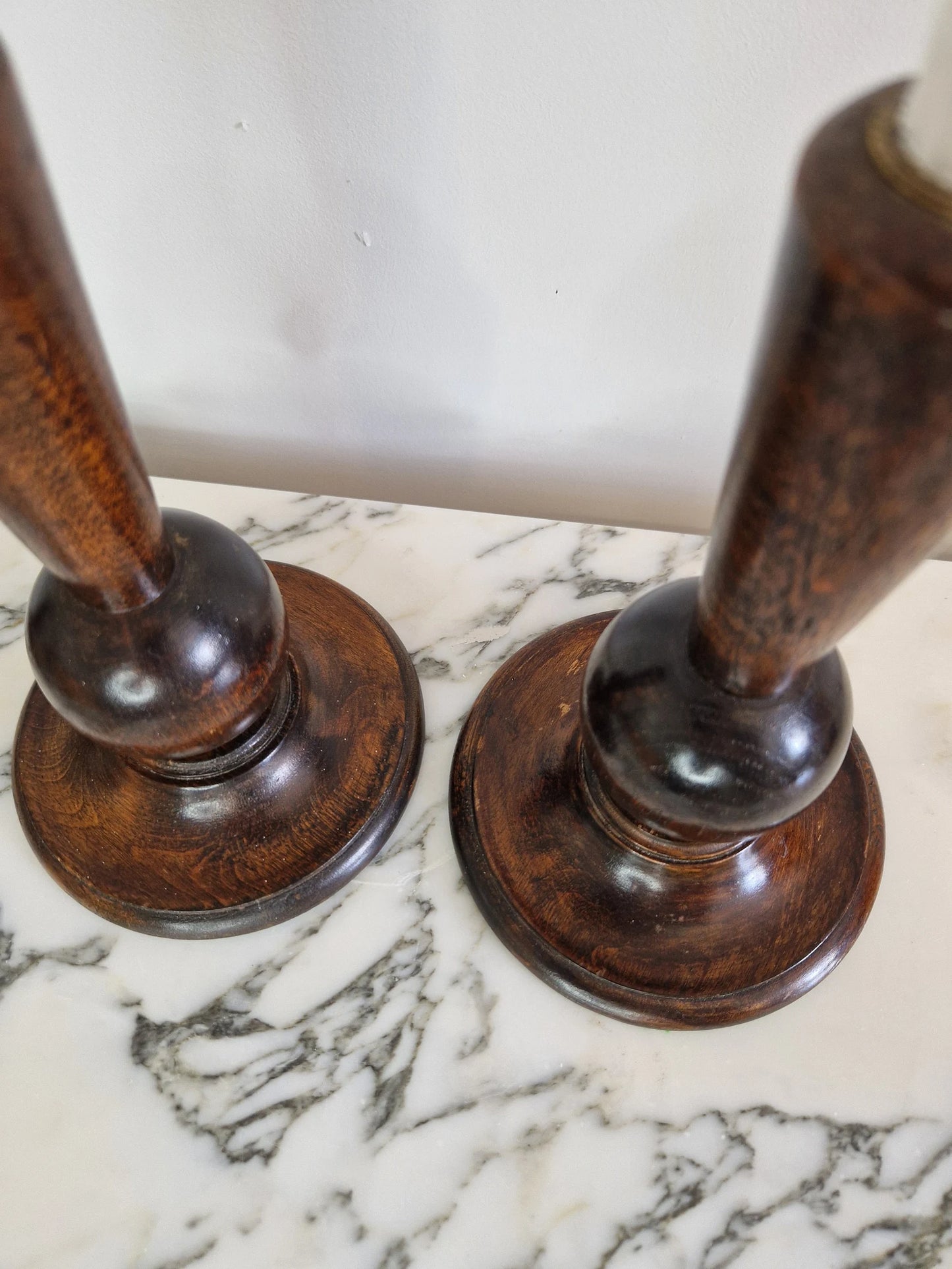 Art Deco Hand Turned Bobbin Candlesticks