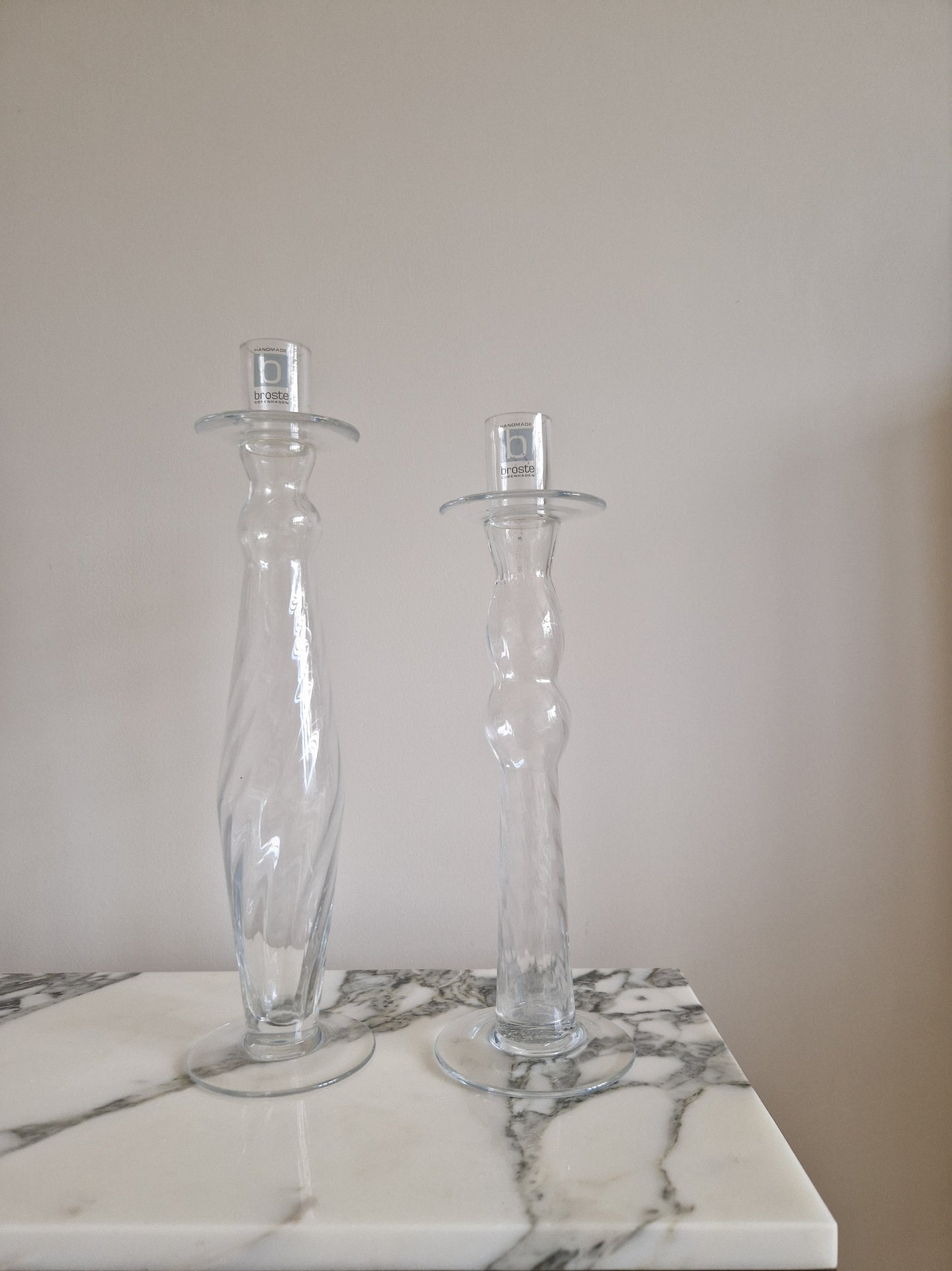 Pair Of Vintage Glass Candlesticks by Broste Copenhagen