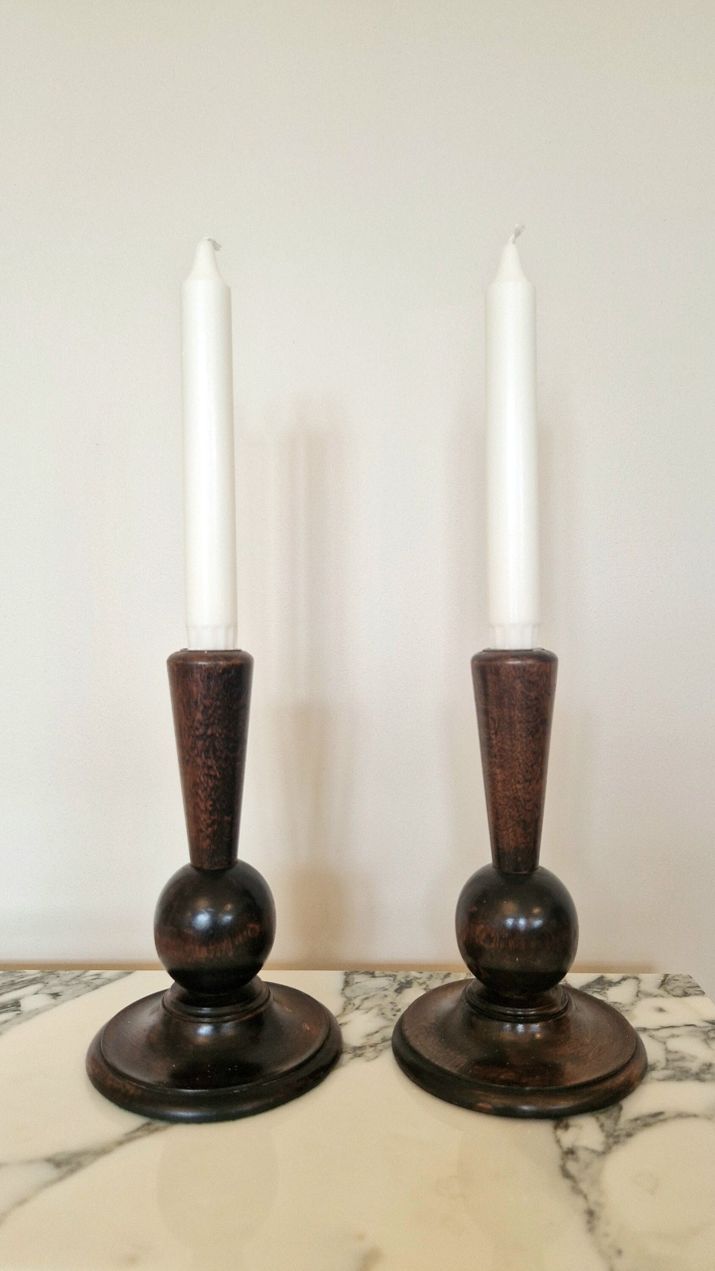 Art Deco Hand Turned Bobbin Candlesticks