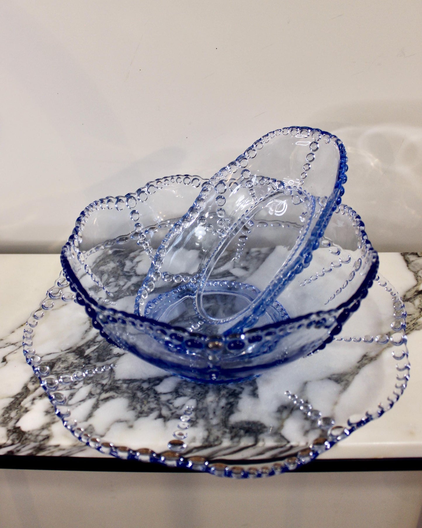 A Set of Blue Beaded Edge Serveware
