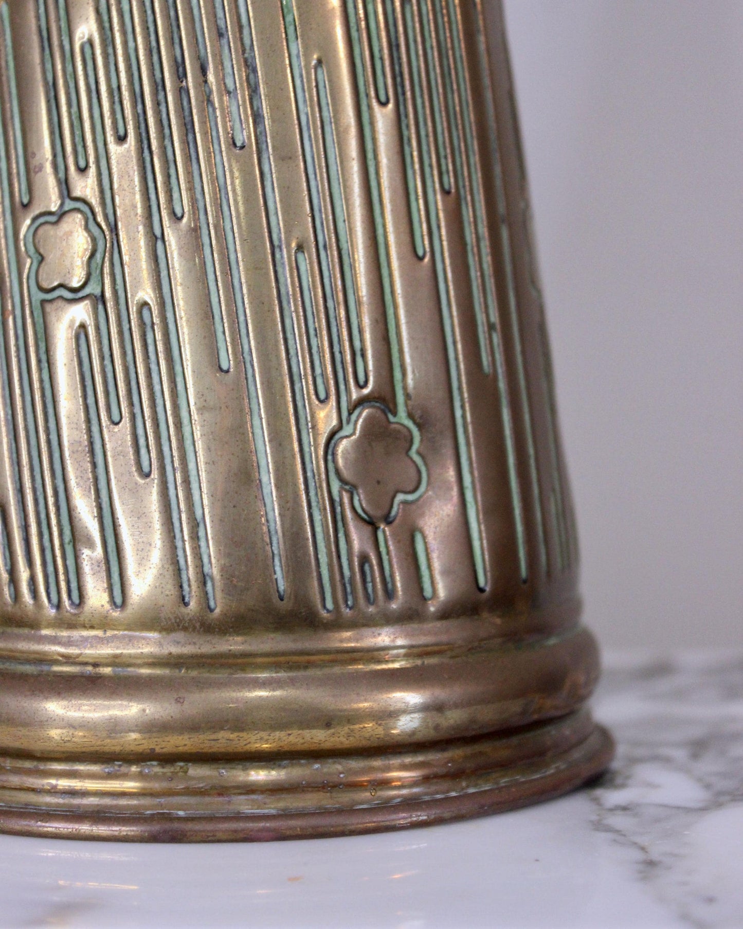 Vintage Brass Jug with Flower Print