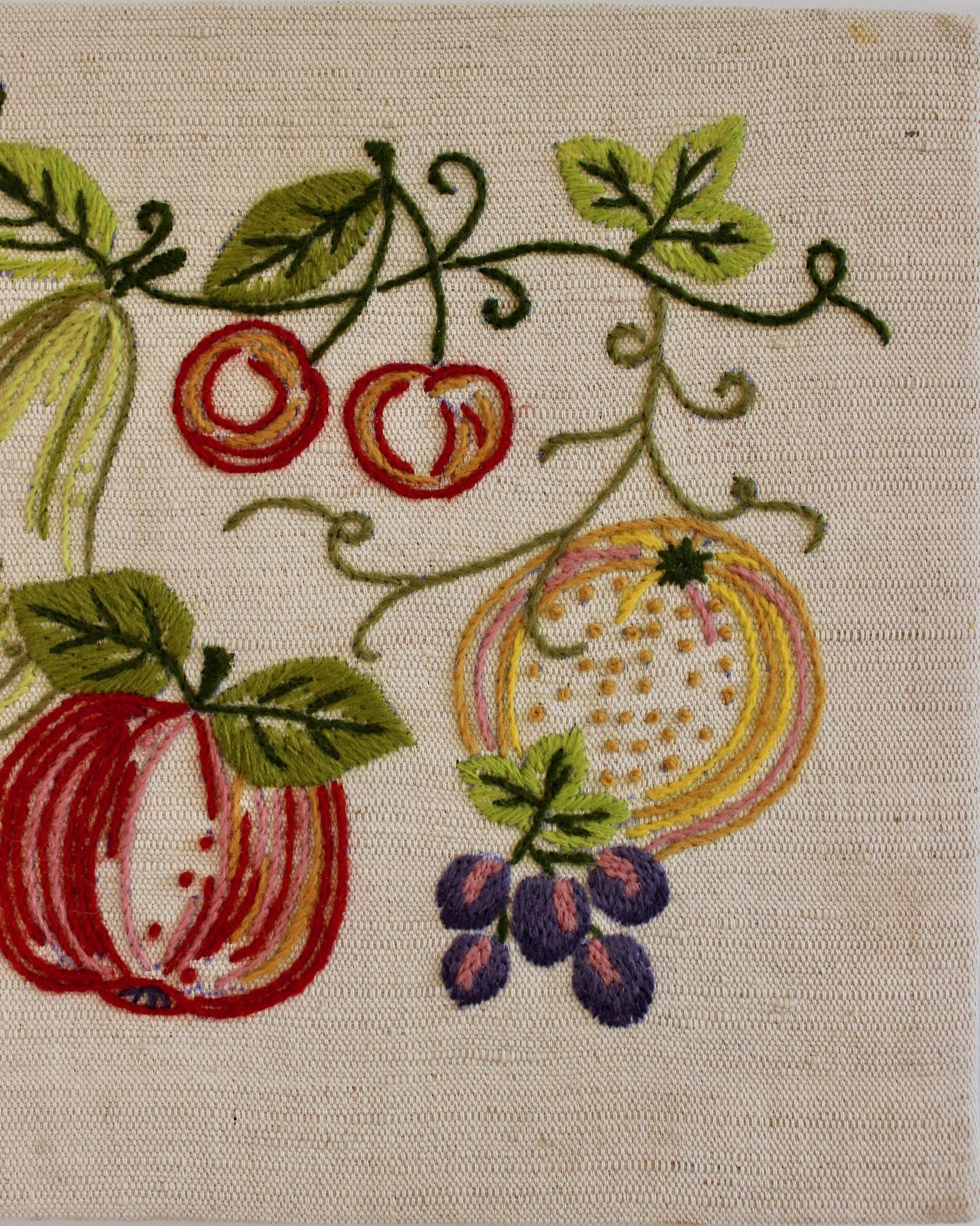 Vintage Fruit Sampler - Swedish Embroidered Wall Hanging