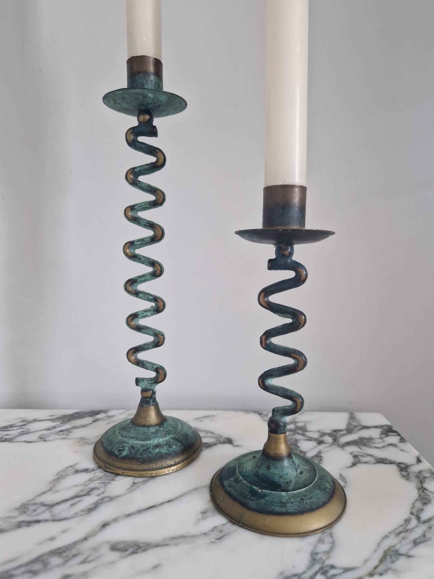 Pair of Verdigris Wiggle Candlesticks