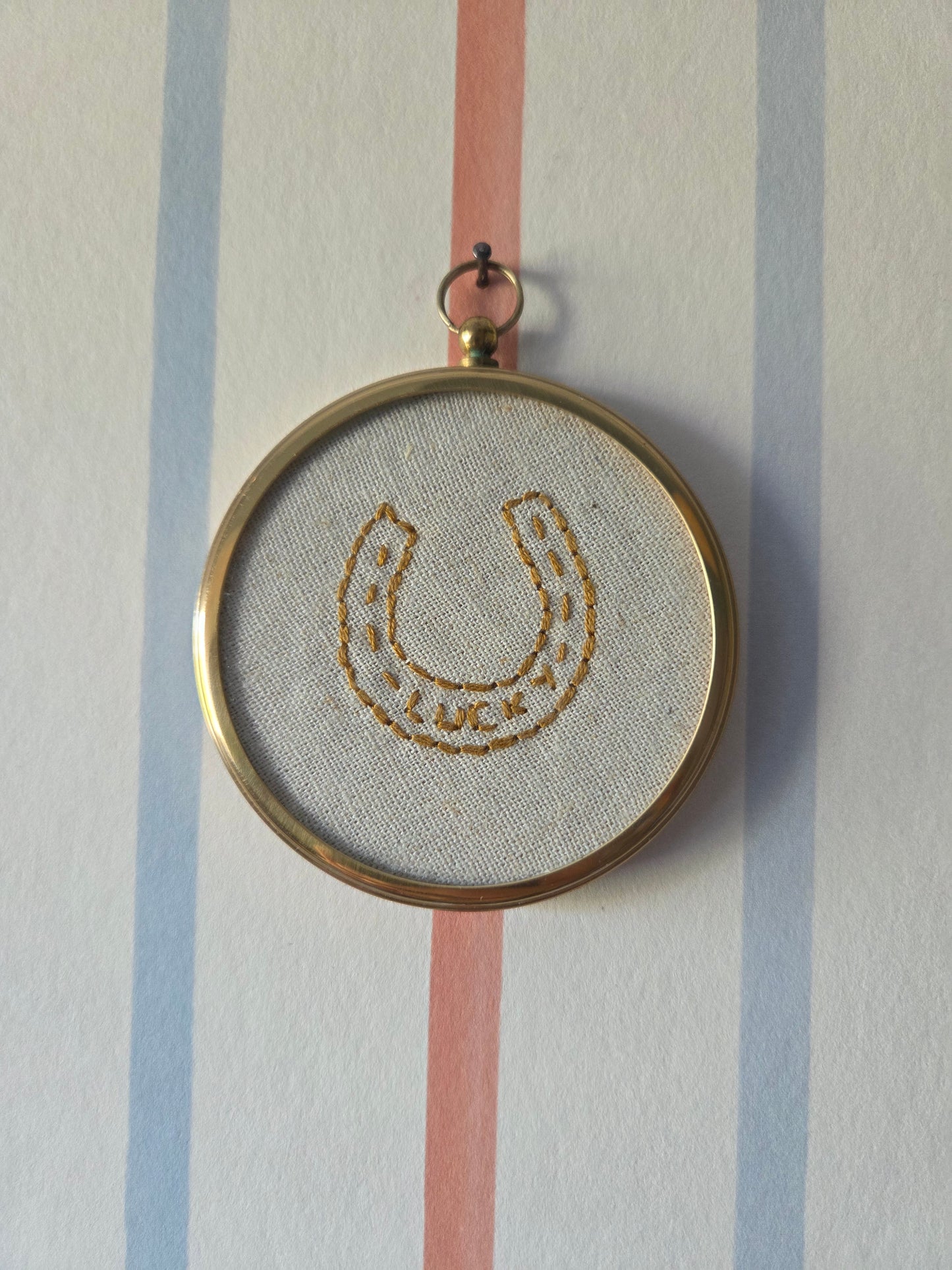 Vintage Brass Frame with Lucky Horse Shoe Embroidery 01