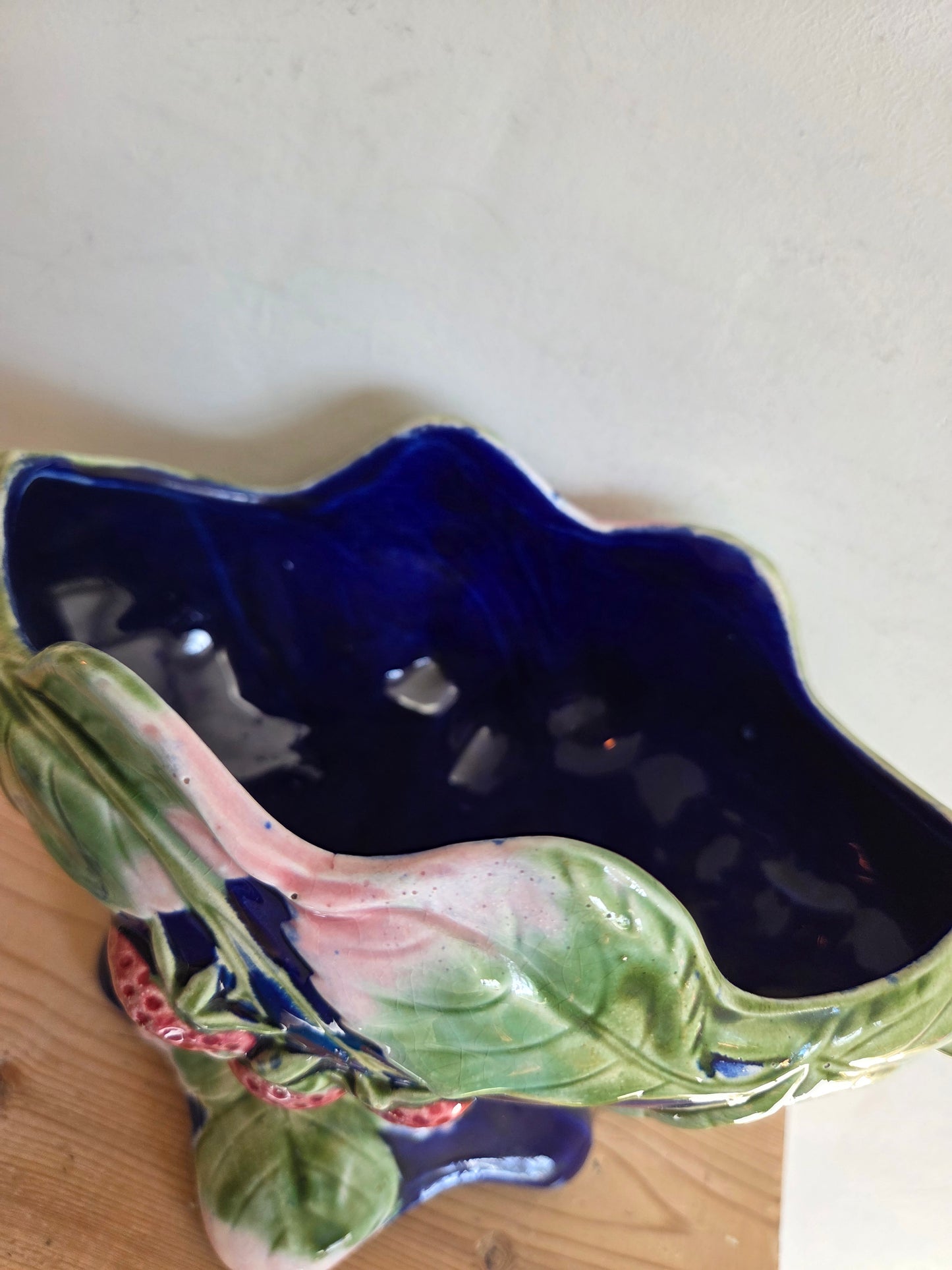 Vintage Pedestal Mantle Vase with Strawberry Motif