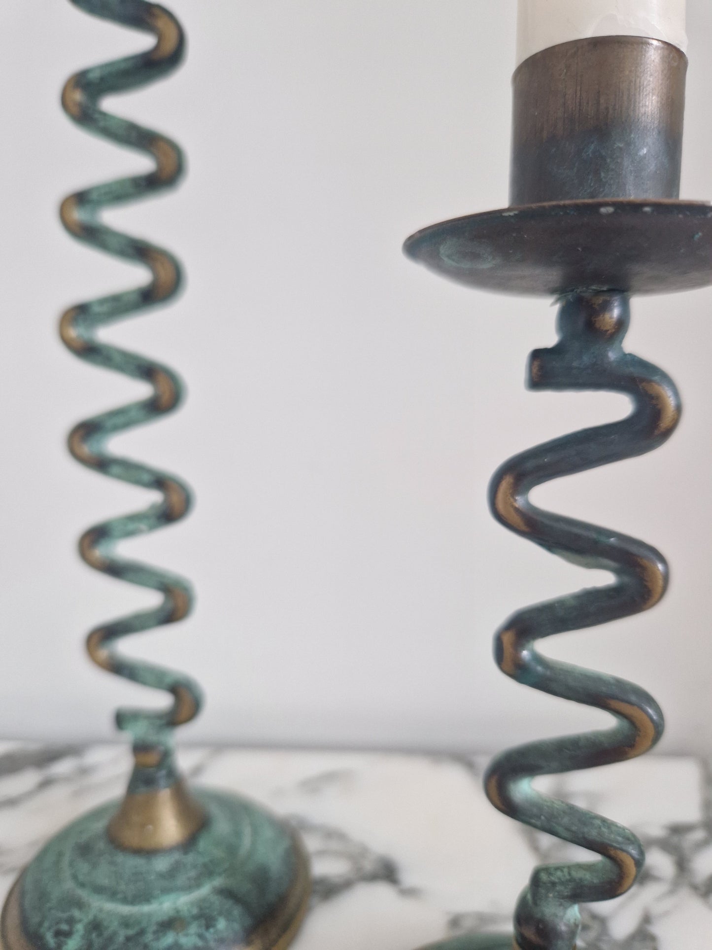 Pair of Verdigris Wiggle Candlesticks