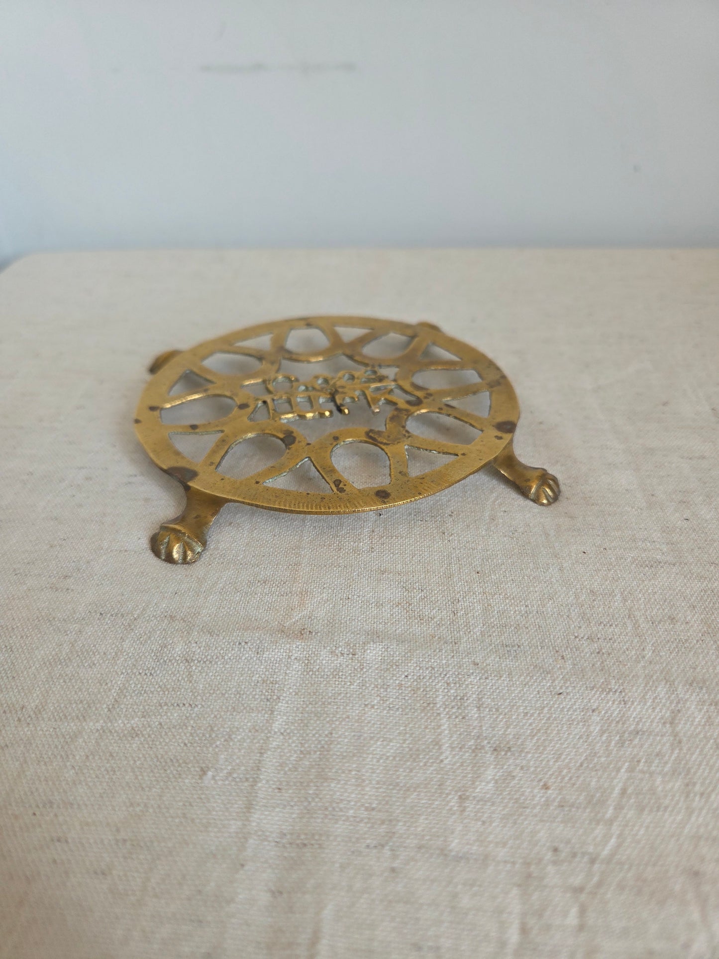 Vintage Brass Good Luck Trivet