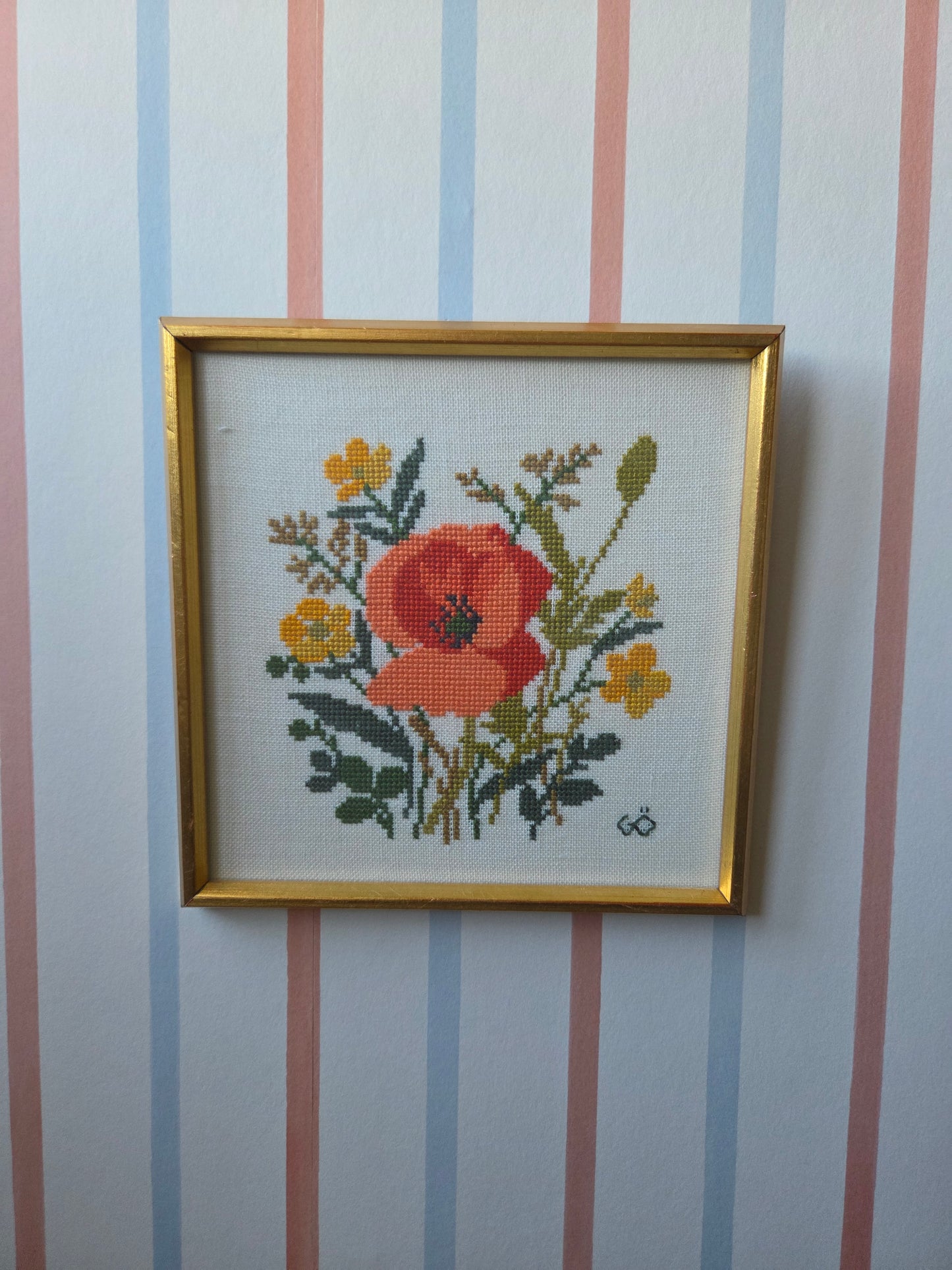 Set of Three Vintage Swedish Flower Embroideries