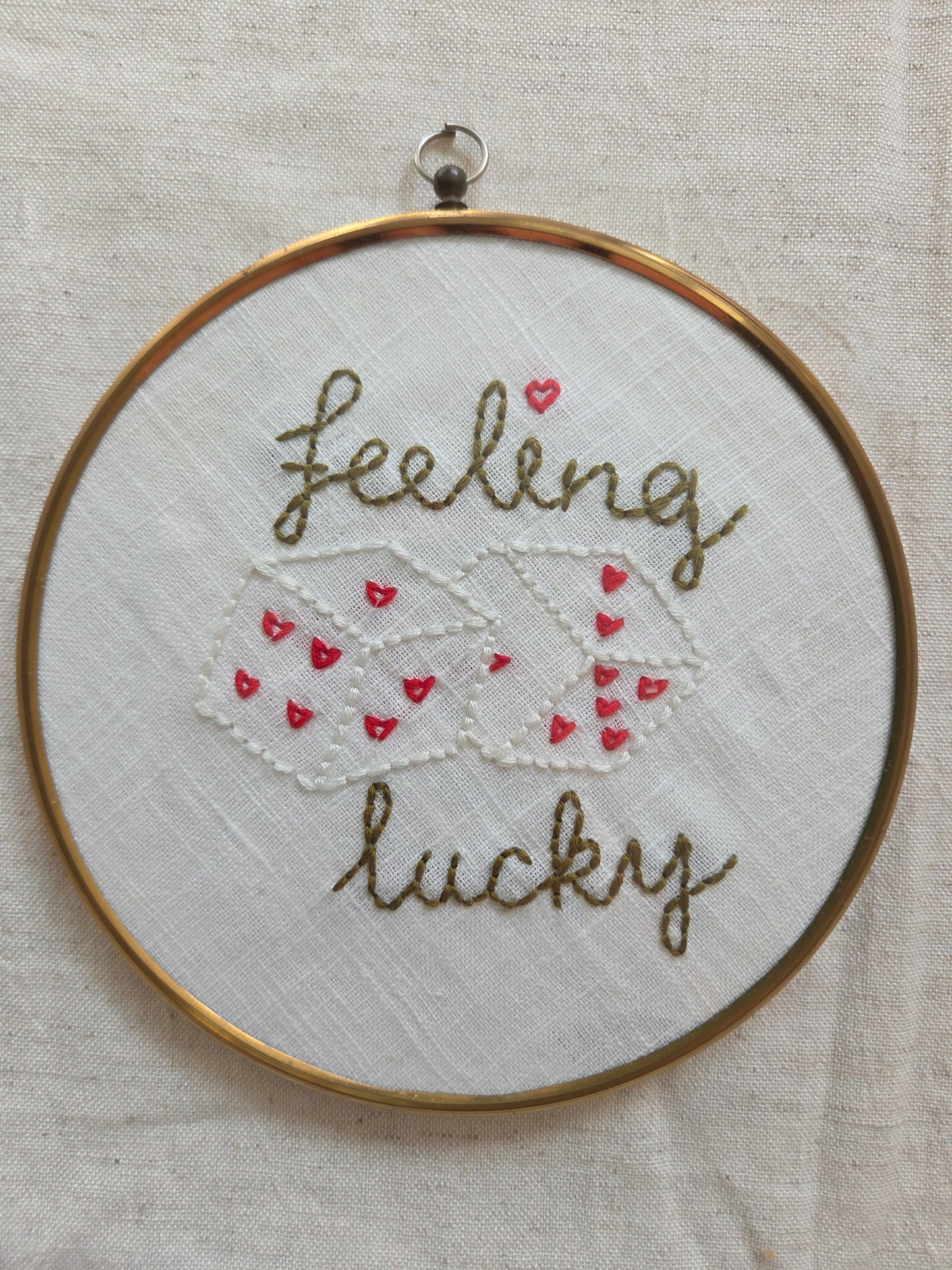 Embroidered Art in Vintage Brass Frame