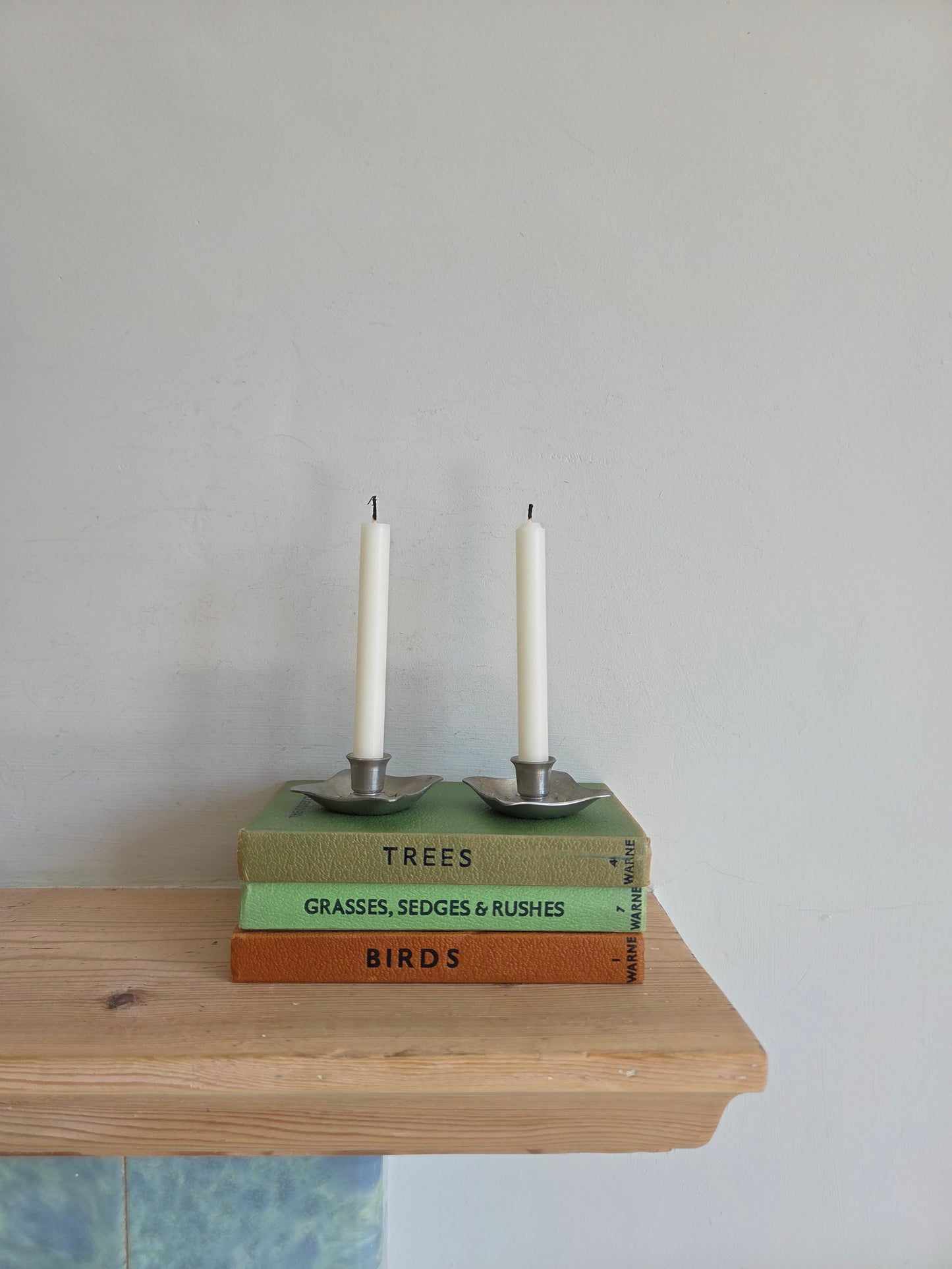 Pair of Vintage Handmade Danish Pewter Mini Candlesticks