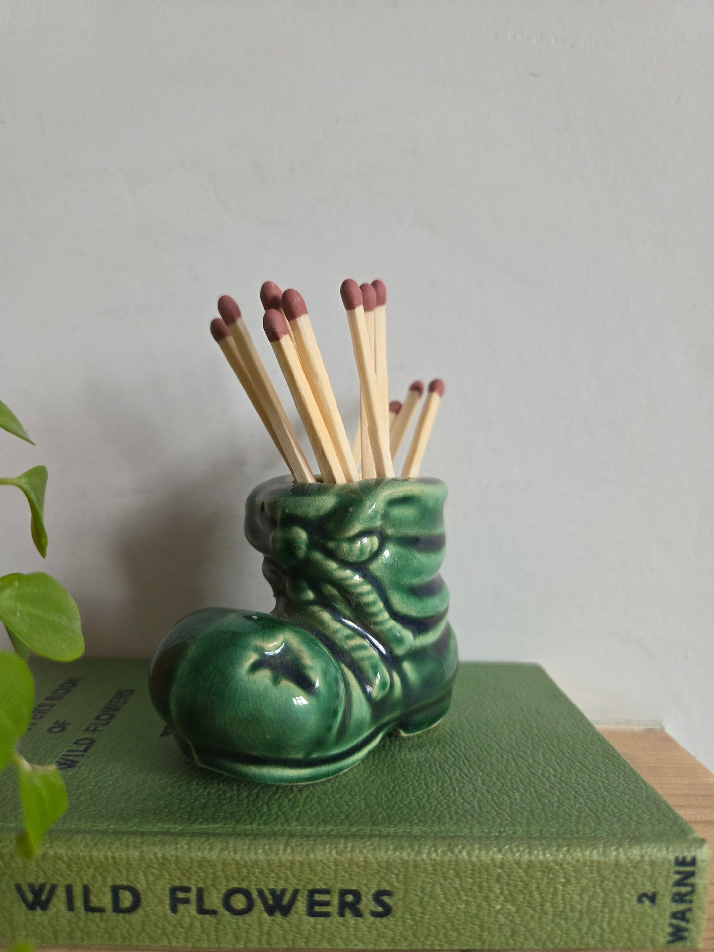 Green Ceramic Boot to use with Matches or Toothpicks
