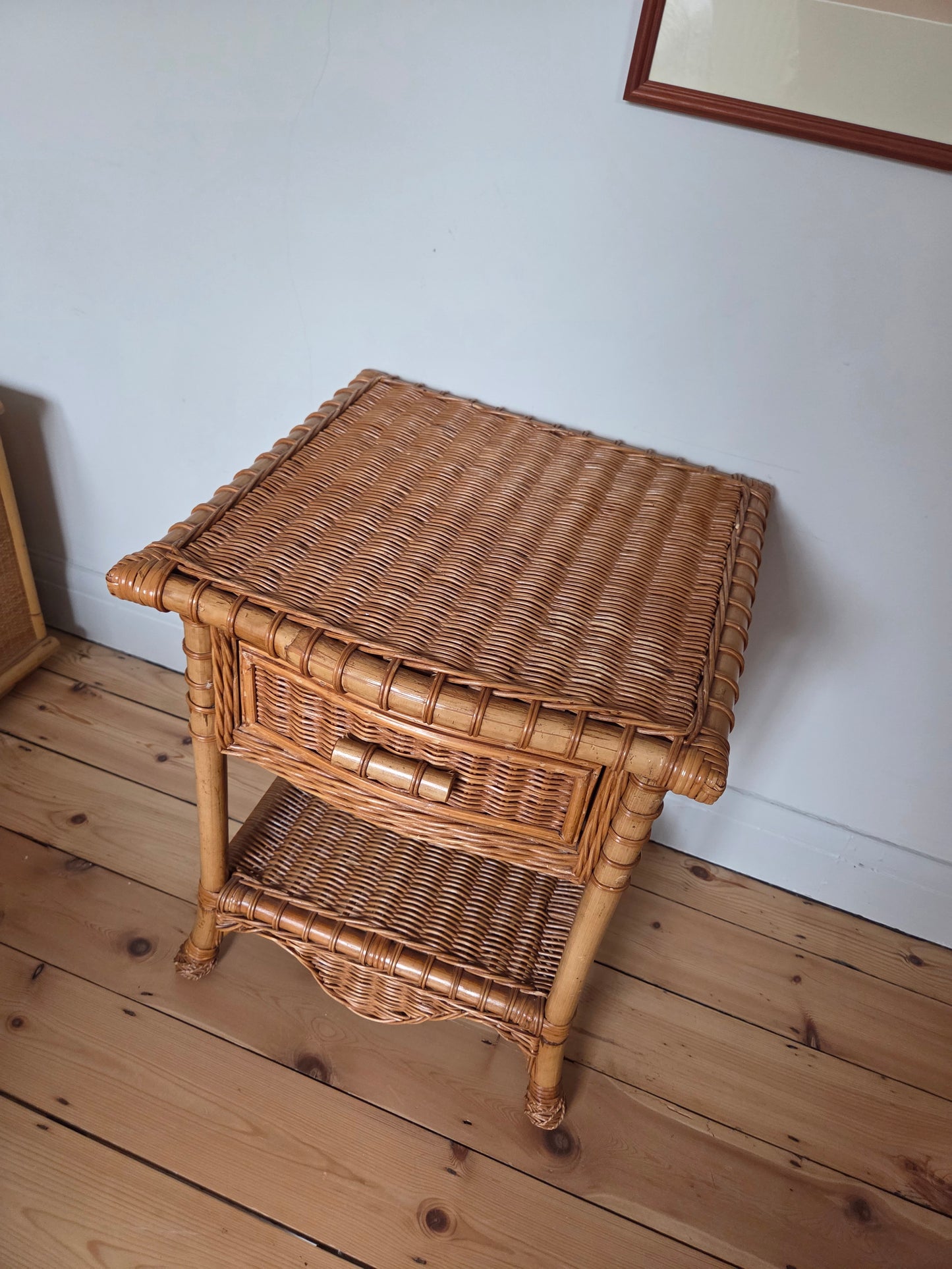 Vintage Wicker Bedside Table