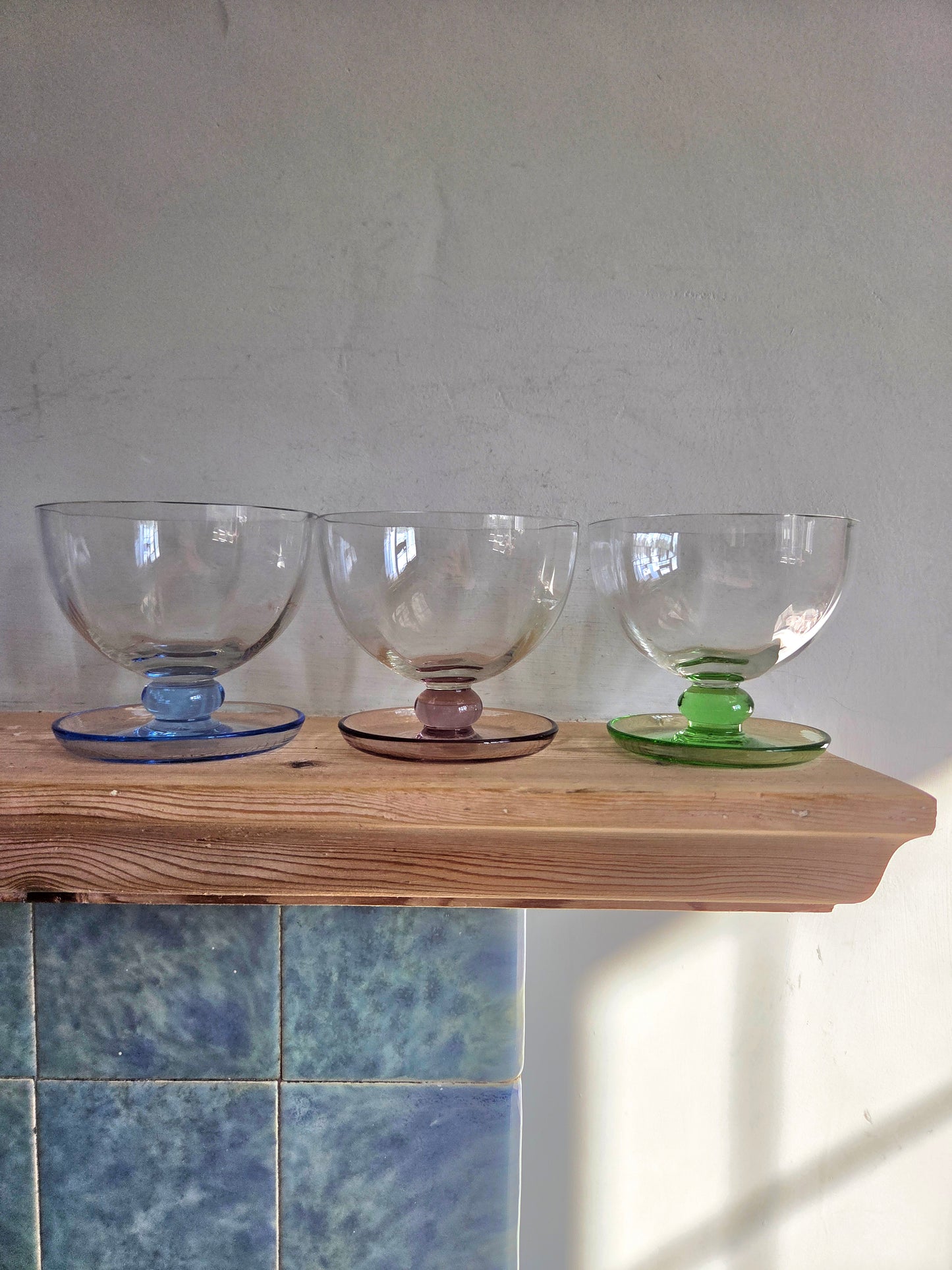 Set of 5 Colourful Vintage Glass Dessert Bowls