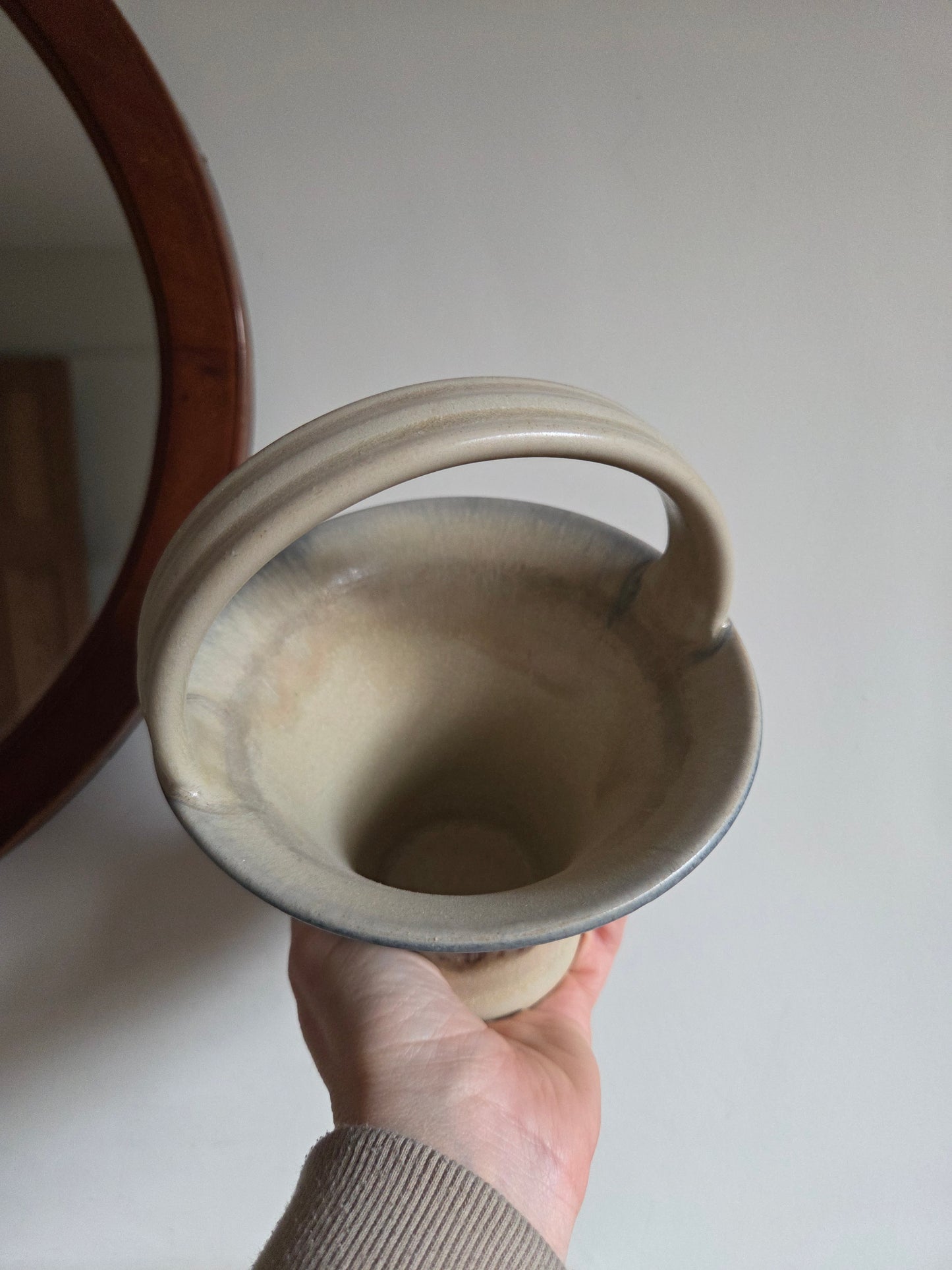 Vintage Studio Pottery Basket Vase with Ombre Drip Glaze