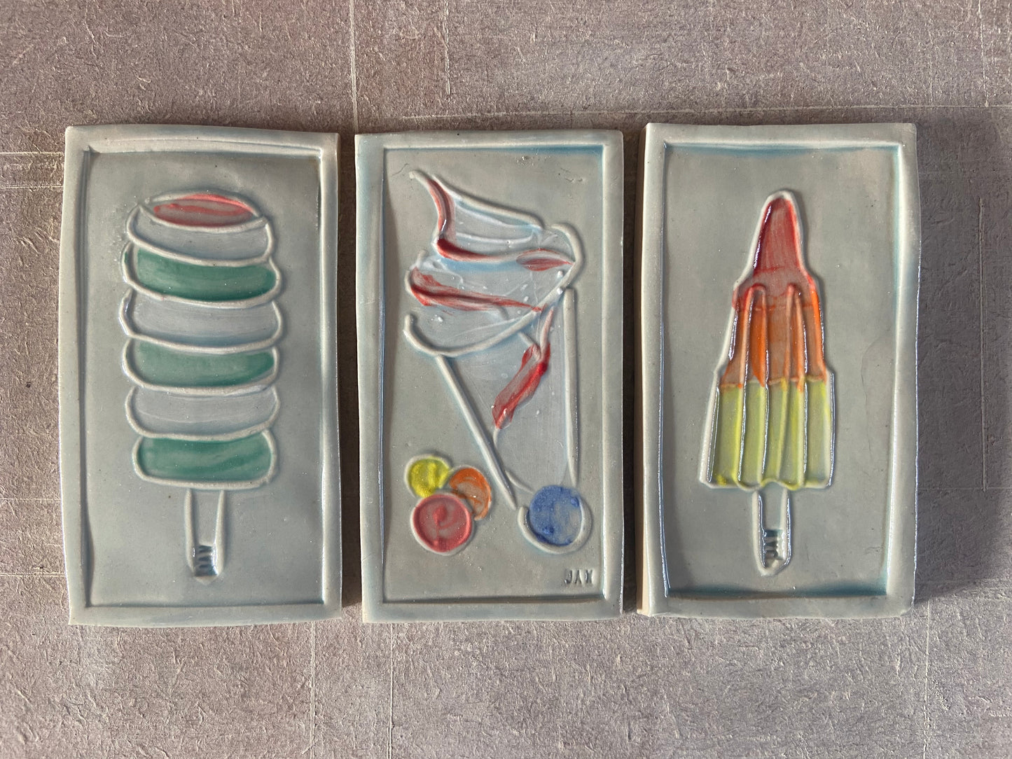 Set of 3 Iconic Ice Tiles (Twister 2) by Jaw Ceramics