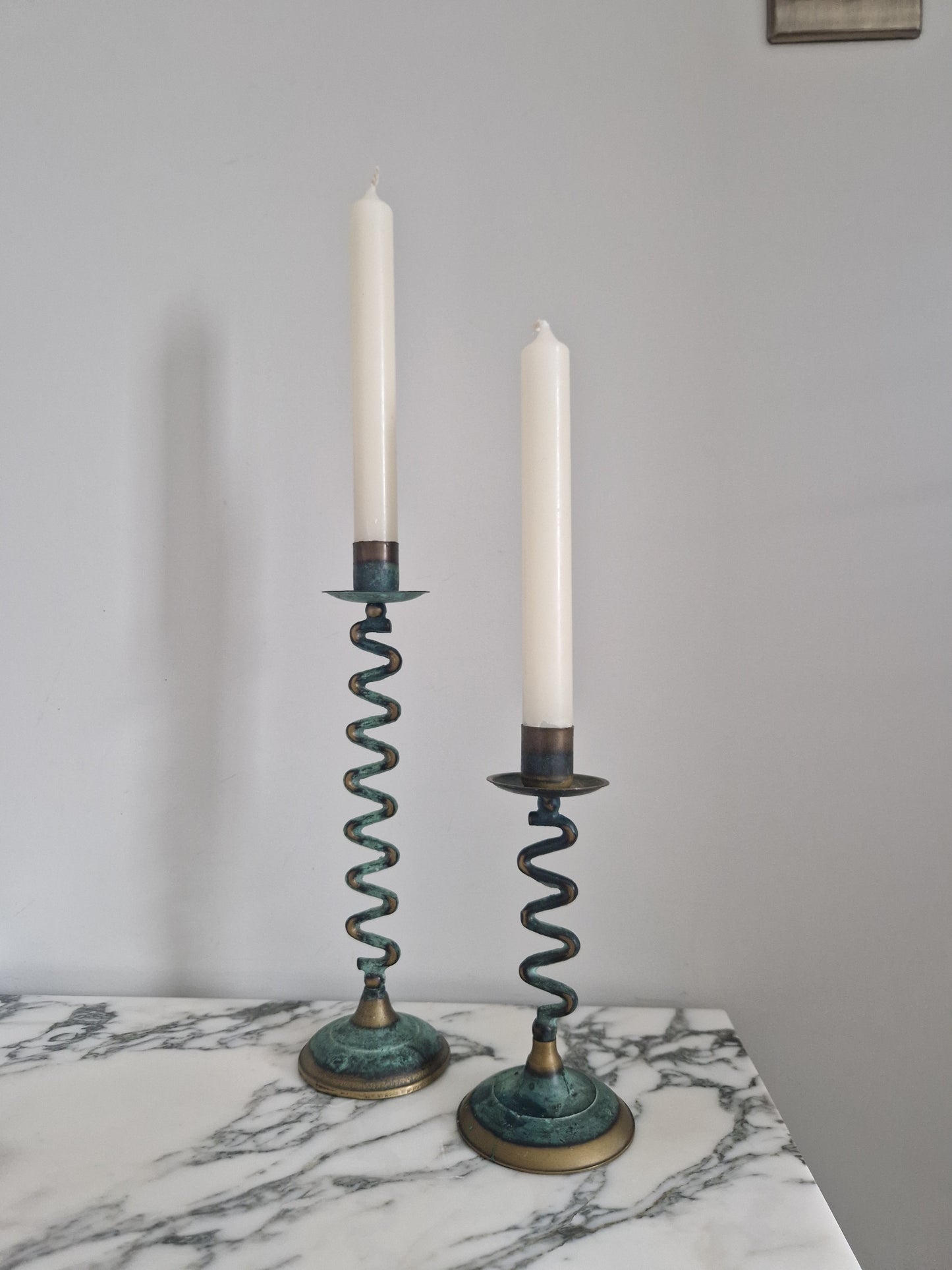 Pair of Verdigris Wiggle Candlesticks
