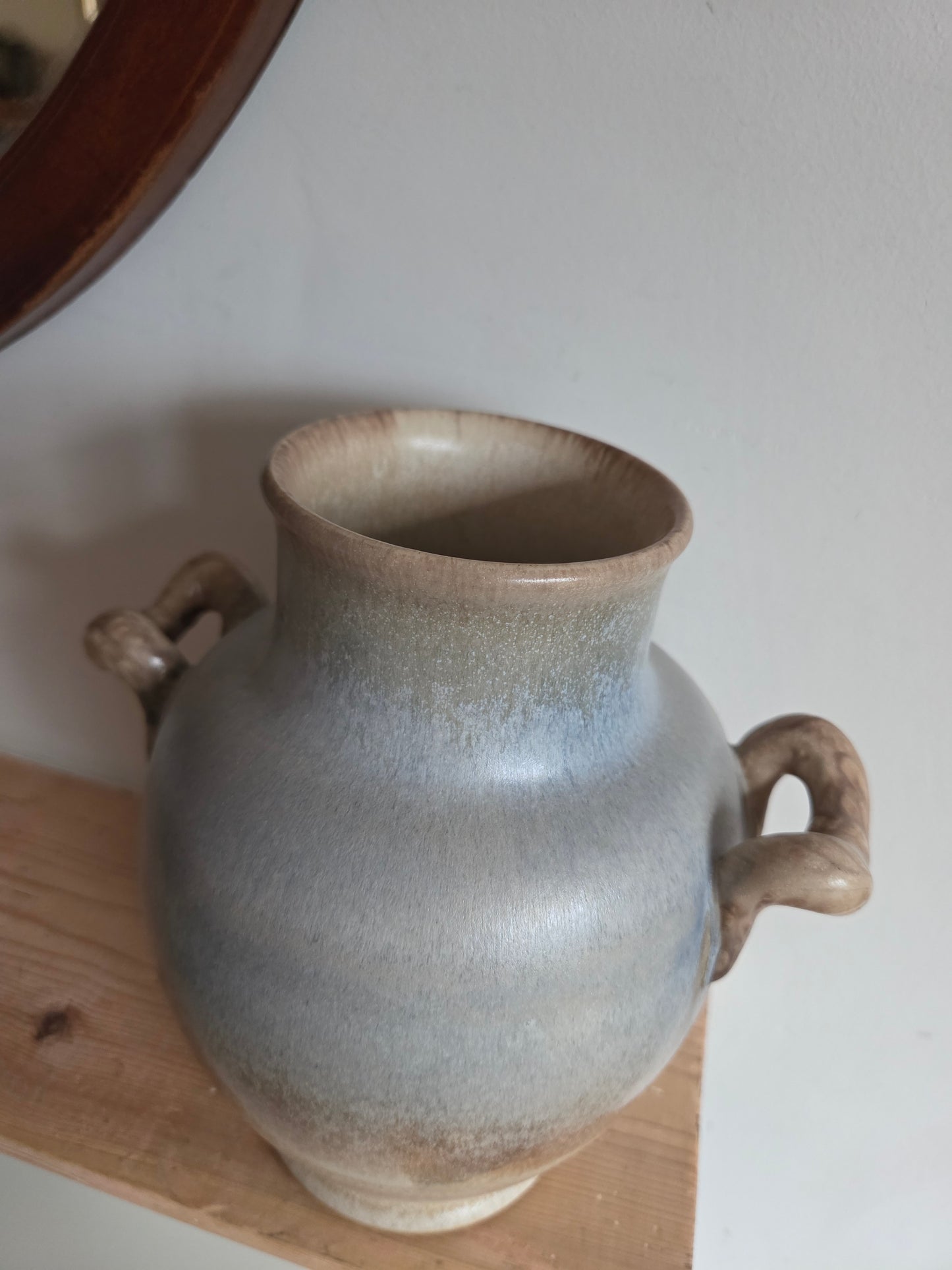 Twin Handled Studio Pottery Ombre Drip Glaze Vase