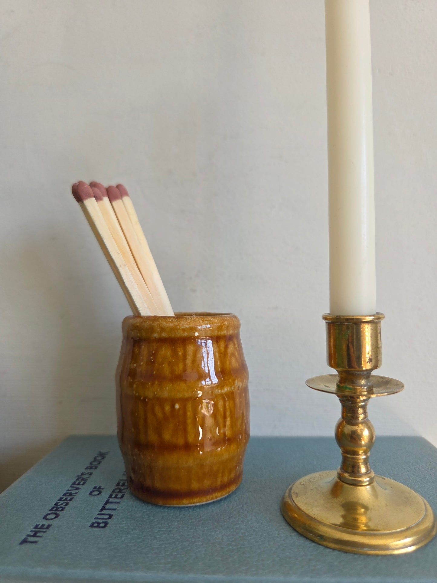 Vintage Swedish Ceramic Pot for Matches or Toothpicks - Light Brown