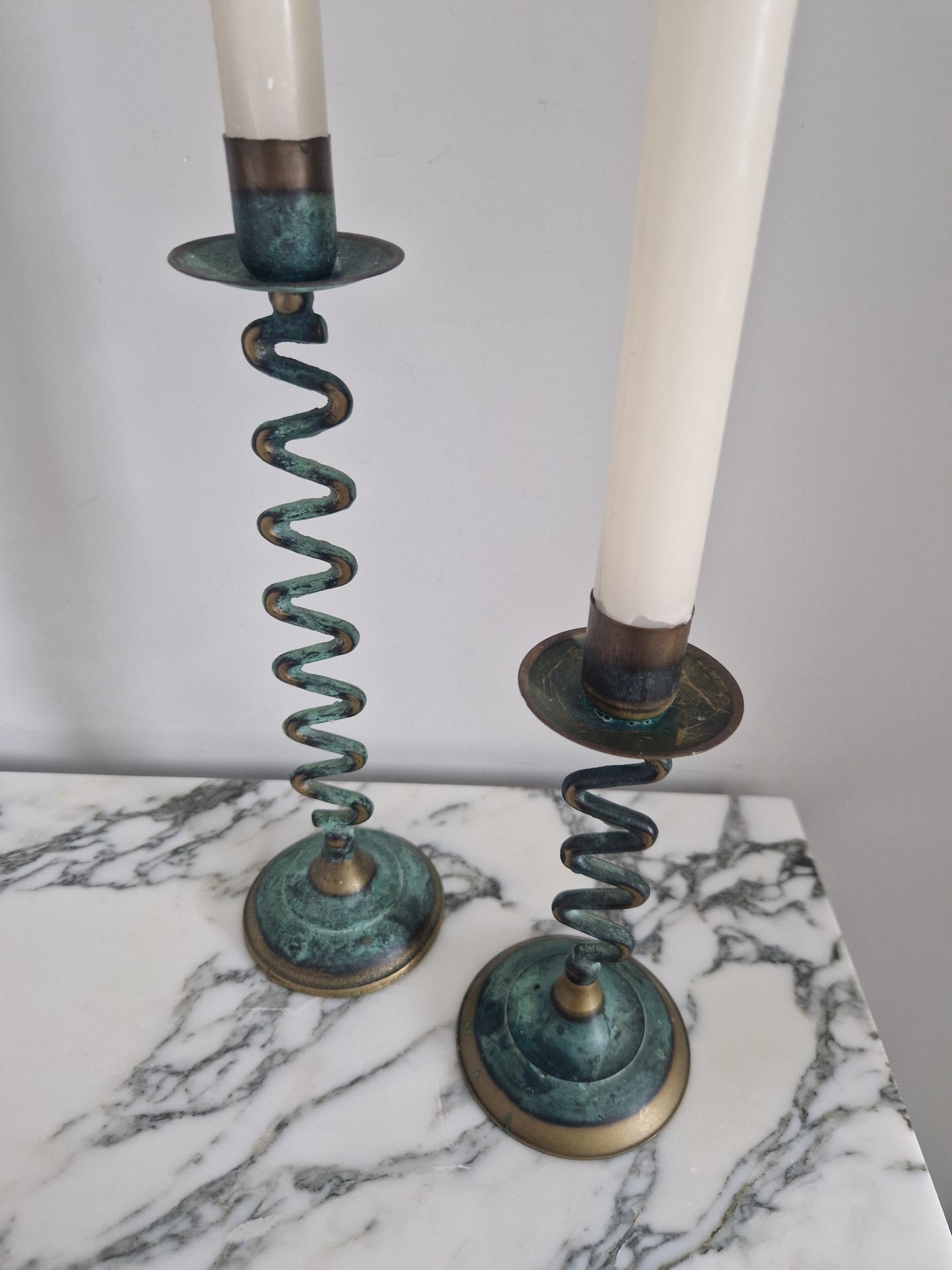 Pair of Verdigris Wiggle Candlesticks