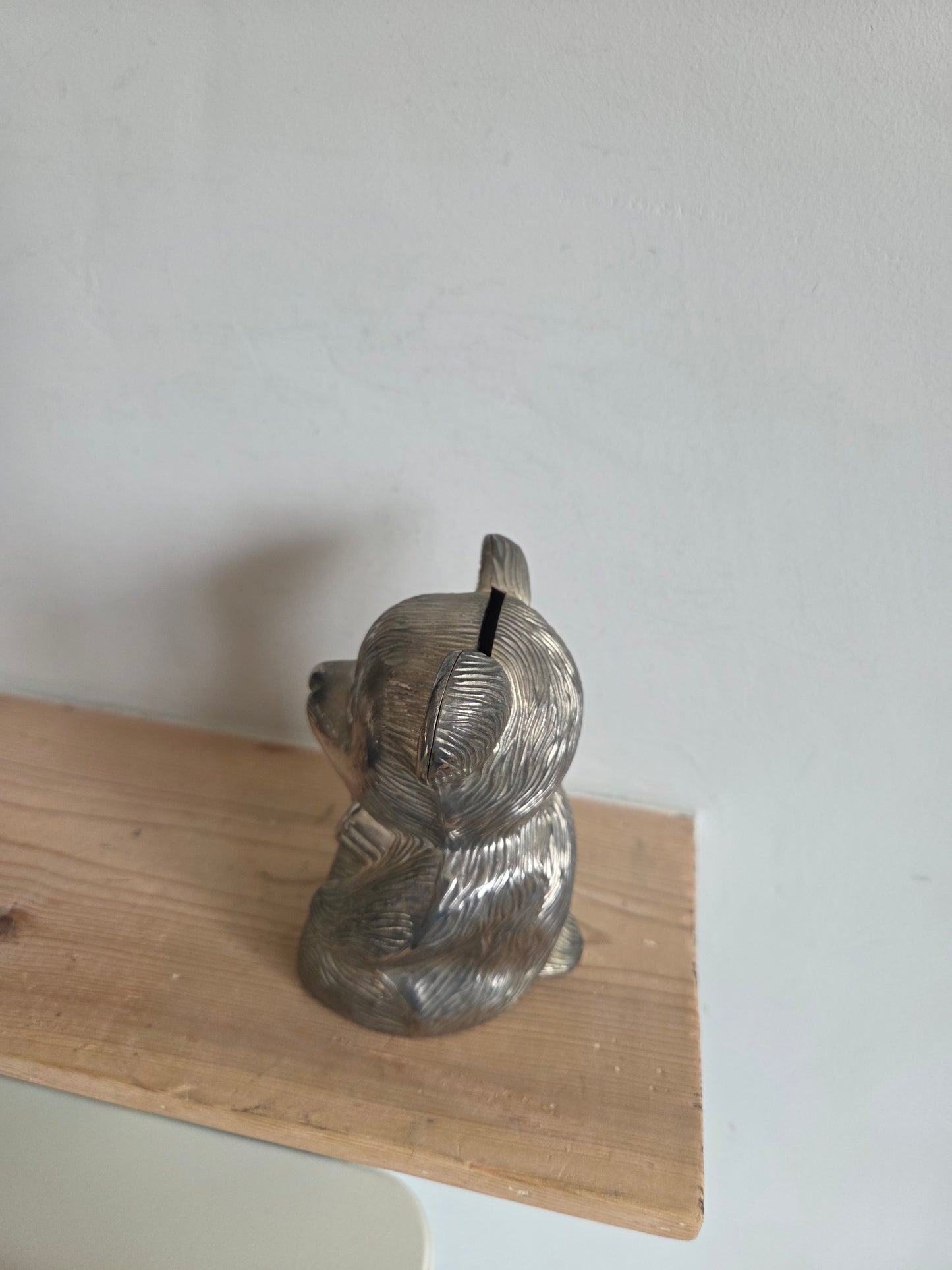 Piggy Bank Money Box Vintage Silver Plated Bear