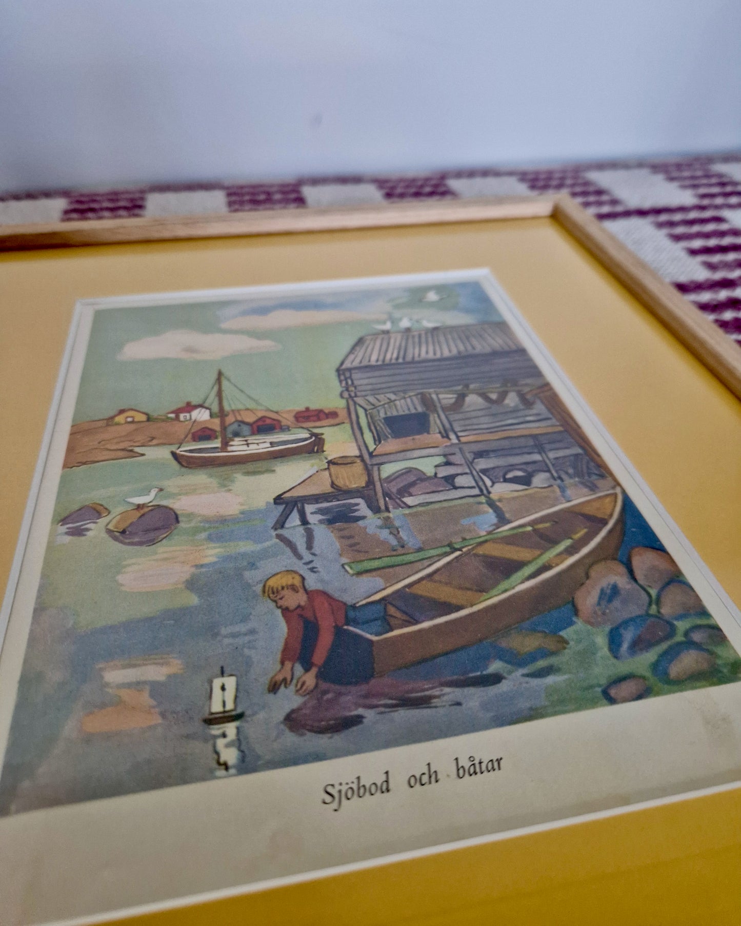 Framed Vintage Swedish Children's Illustration - By The Seaside