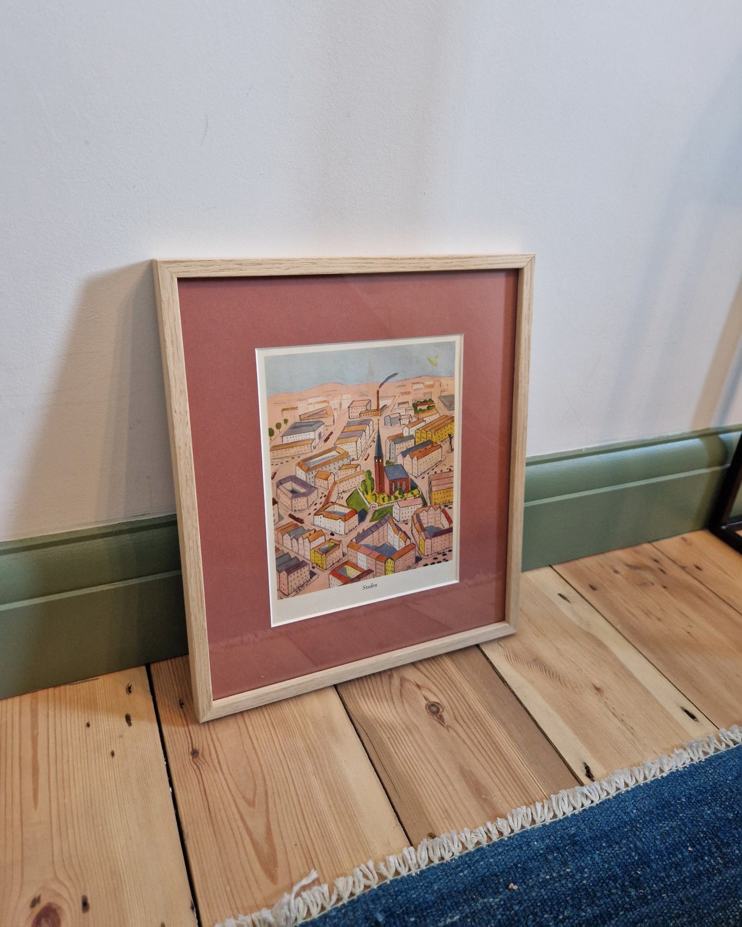 Framed Vintage Swedish Children's Illustration - The Town