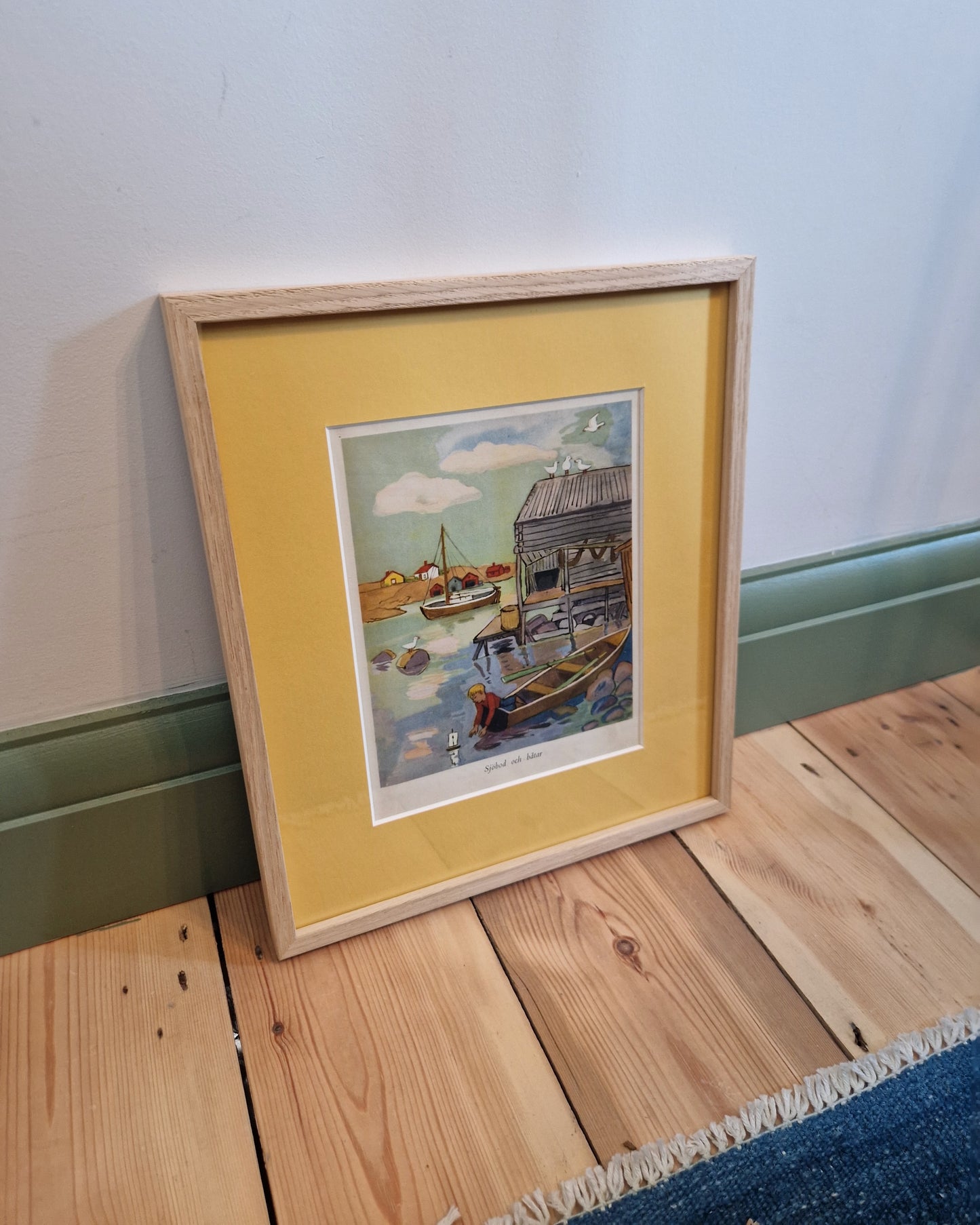 Framed Vintage Swedish Children's Illustration - By The Seaside