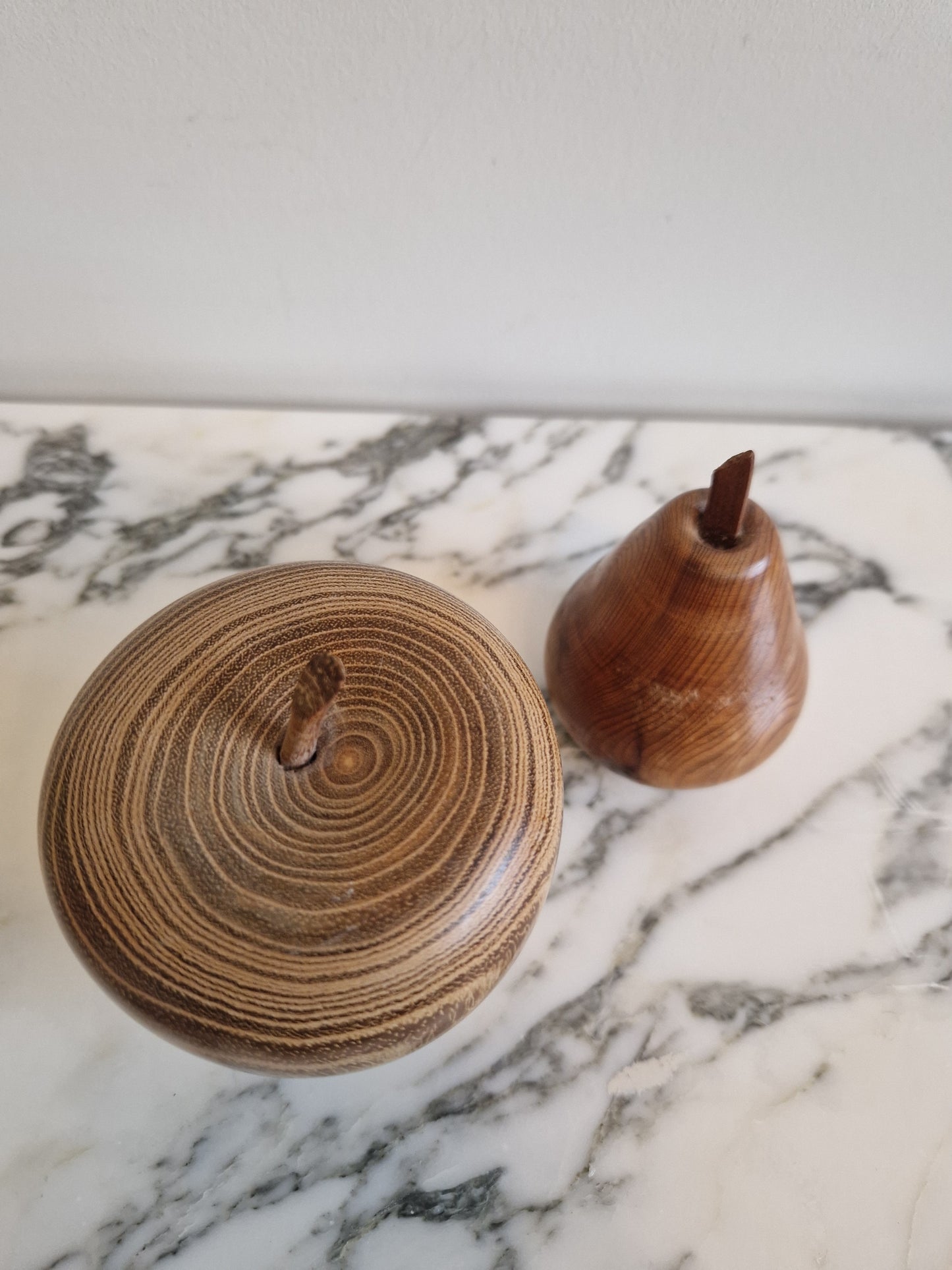 Wooden Apple and Pear Ornaments