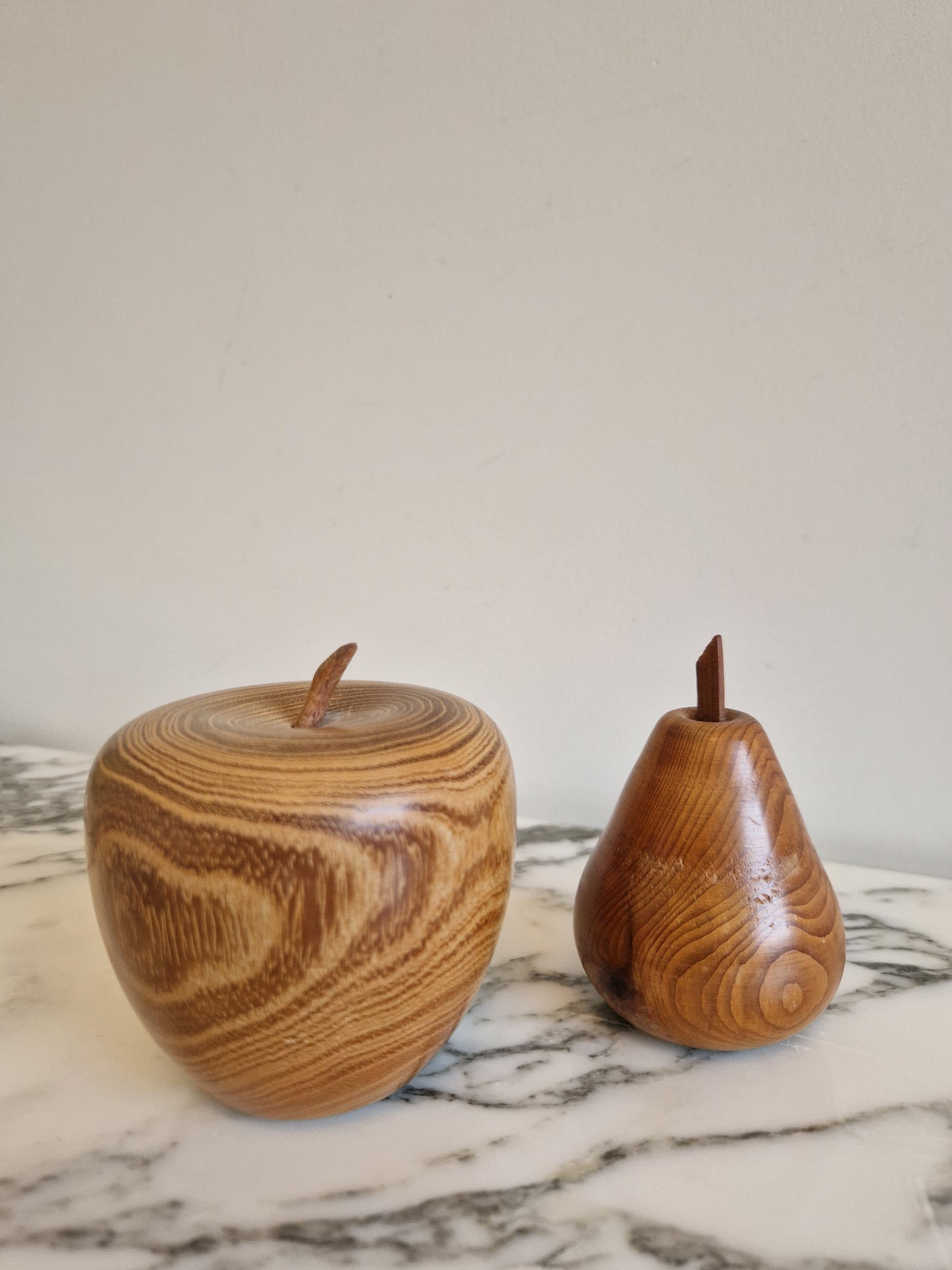 Wooden Apple and Pear Ornaments