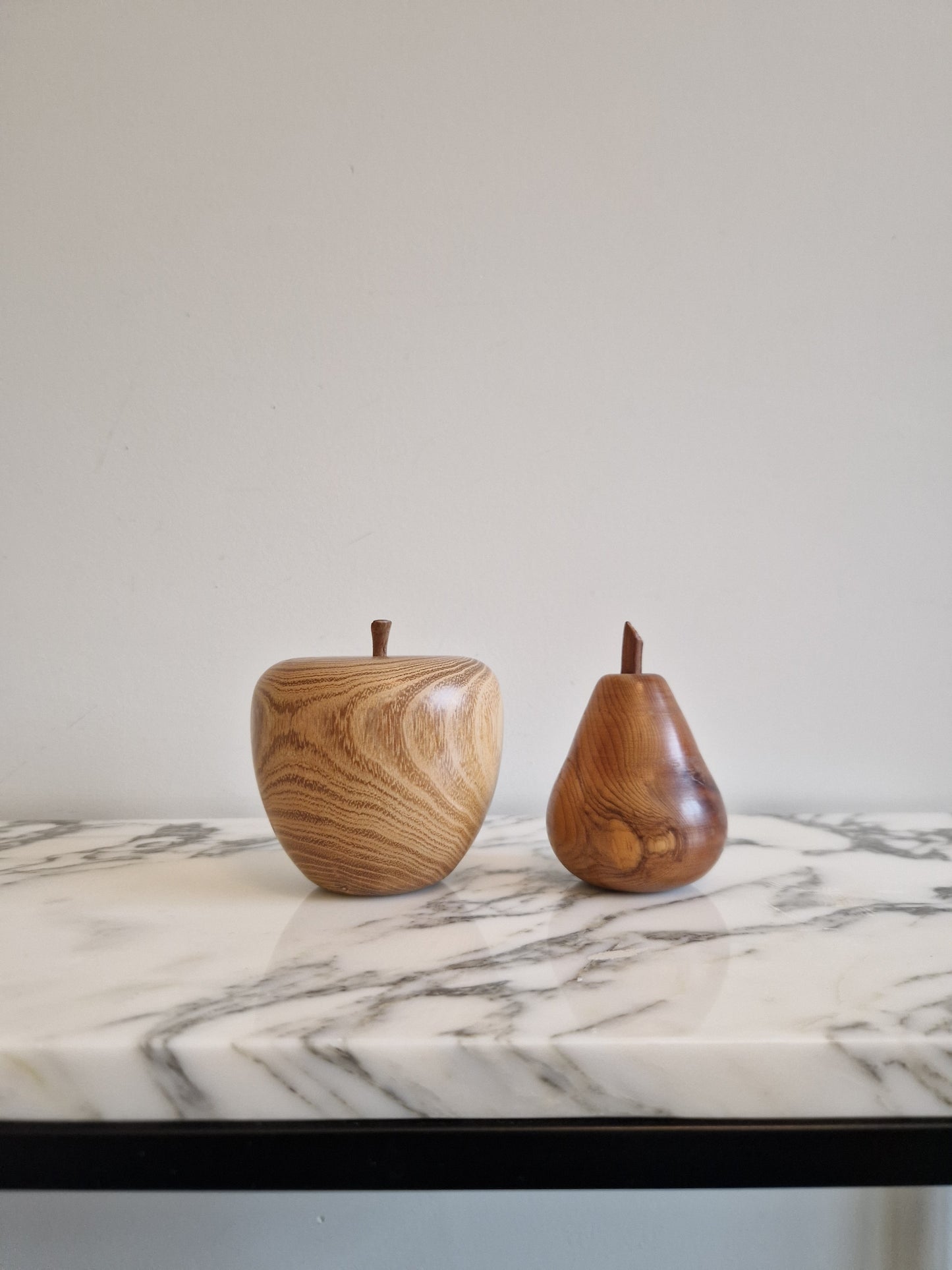 Wooden Apple and Pear Ornaments