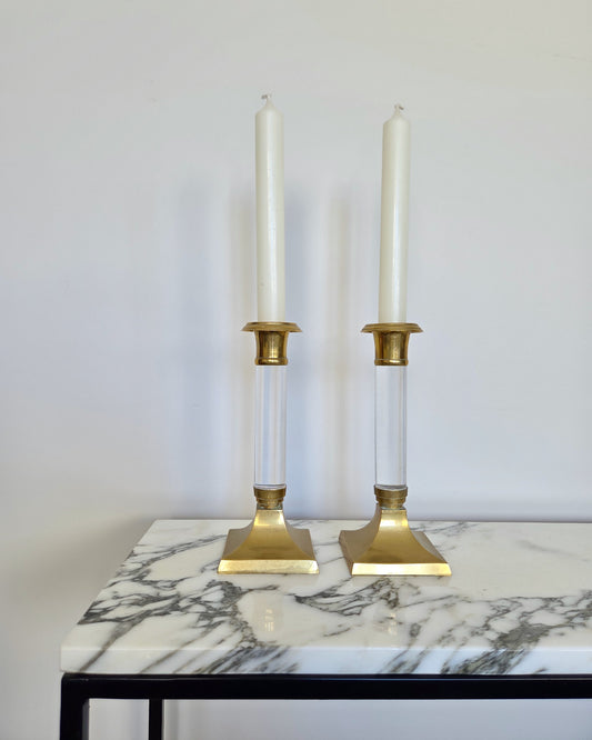 Brass and Lucite Candlesticks