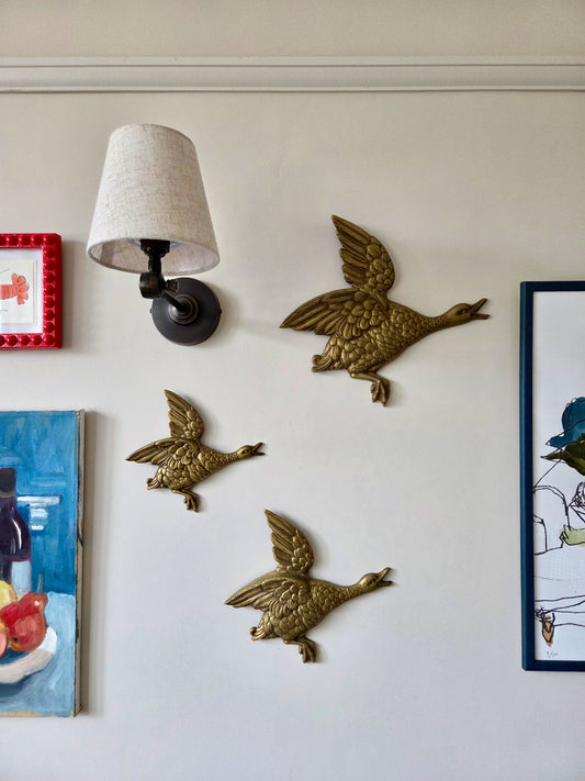 Set of 3 Flying Brass Geese